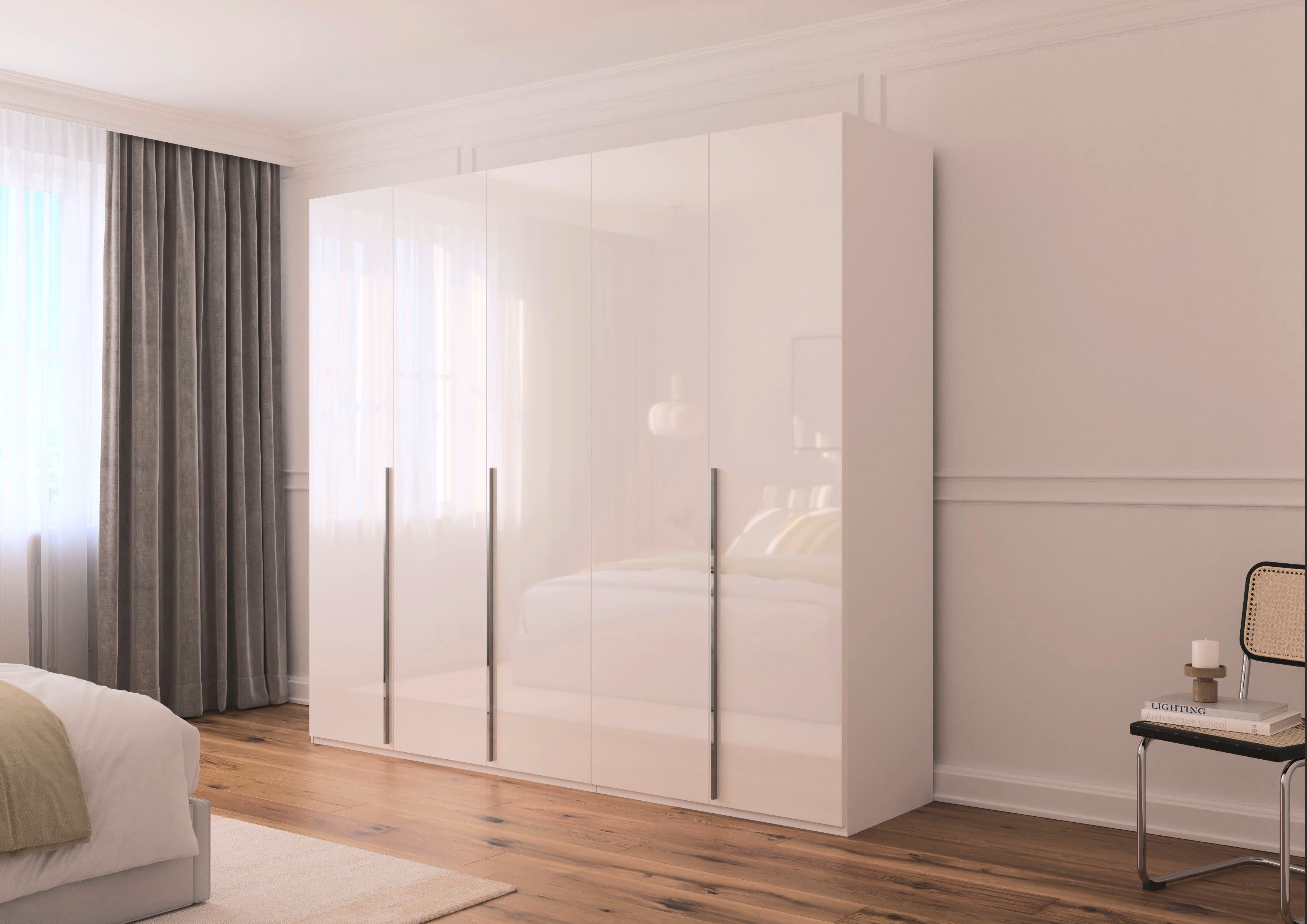 rauch Drehtürenschrank Kleiderschrank Schrank Garderobe Wäscheschrank BESTSELLER MONTCLAR (3 Ausstattungen BASIC/CLASSIC/PREMIUM (SOFT-CLOSE), Breiten 201-400 cm) Front in Glas/Hochglanz/Dekor/Grauspiegel in 5 Breiten MADE IN GERMANY