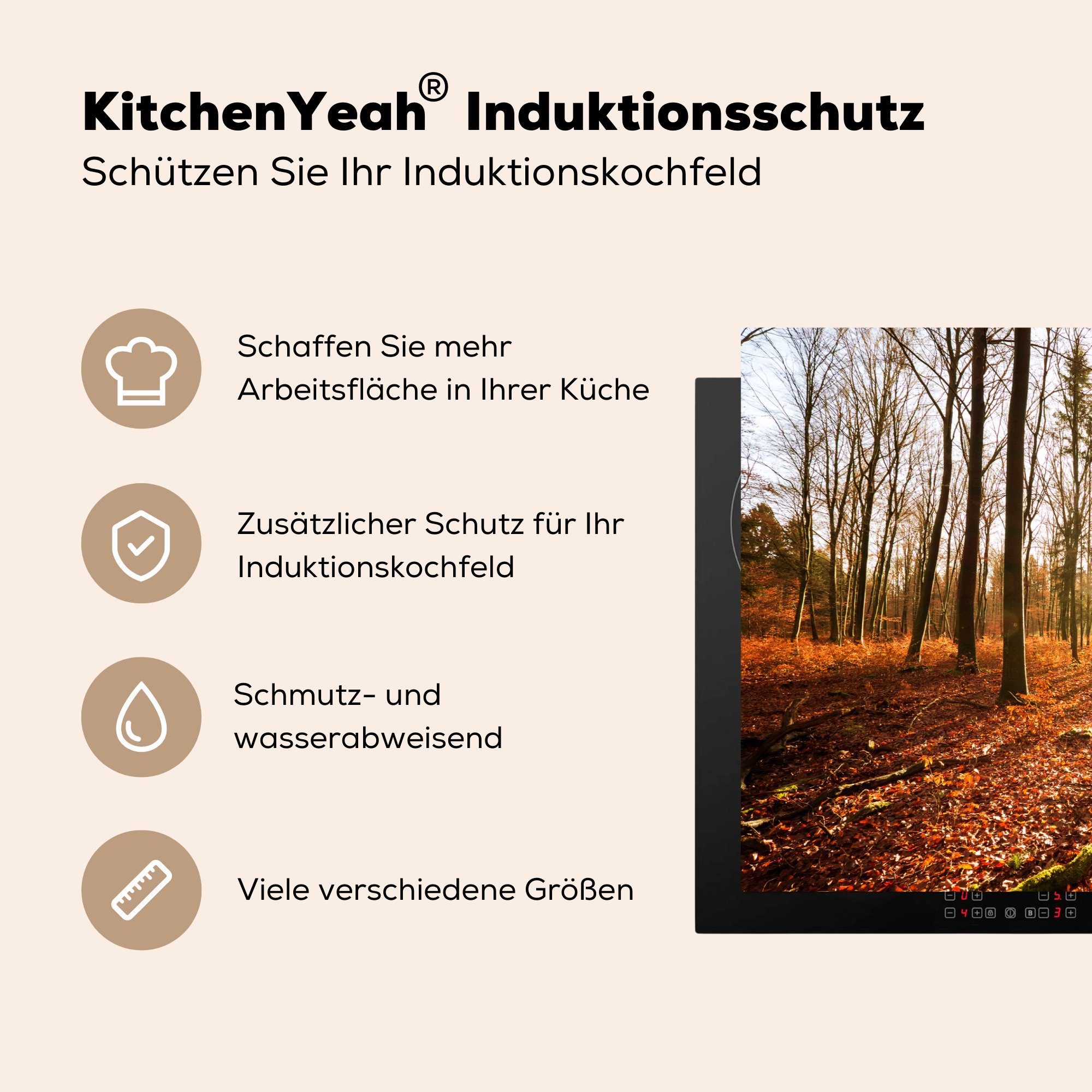 MuchoWow Herdblende-/Abdeckplatte Sonne - Bäume cm, tlg), Schutz Vinyl, Induktionskochfeld die Wald, für 81x52 (1 Ceranfeldabdeckung küche, 