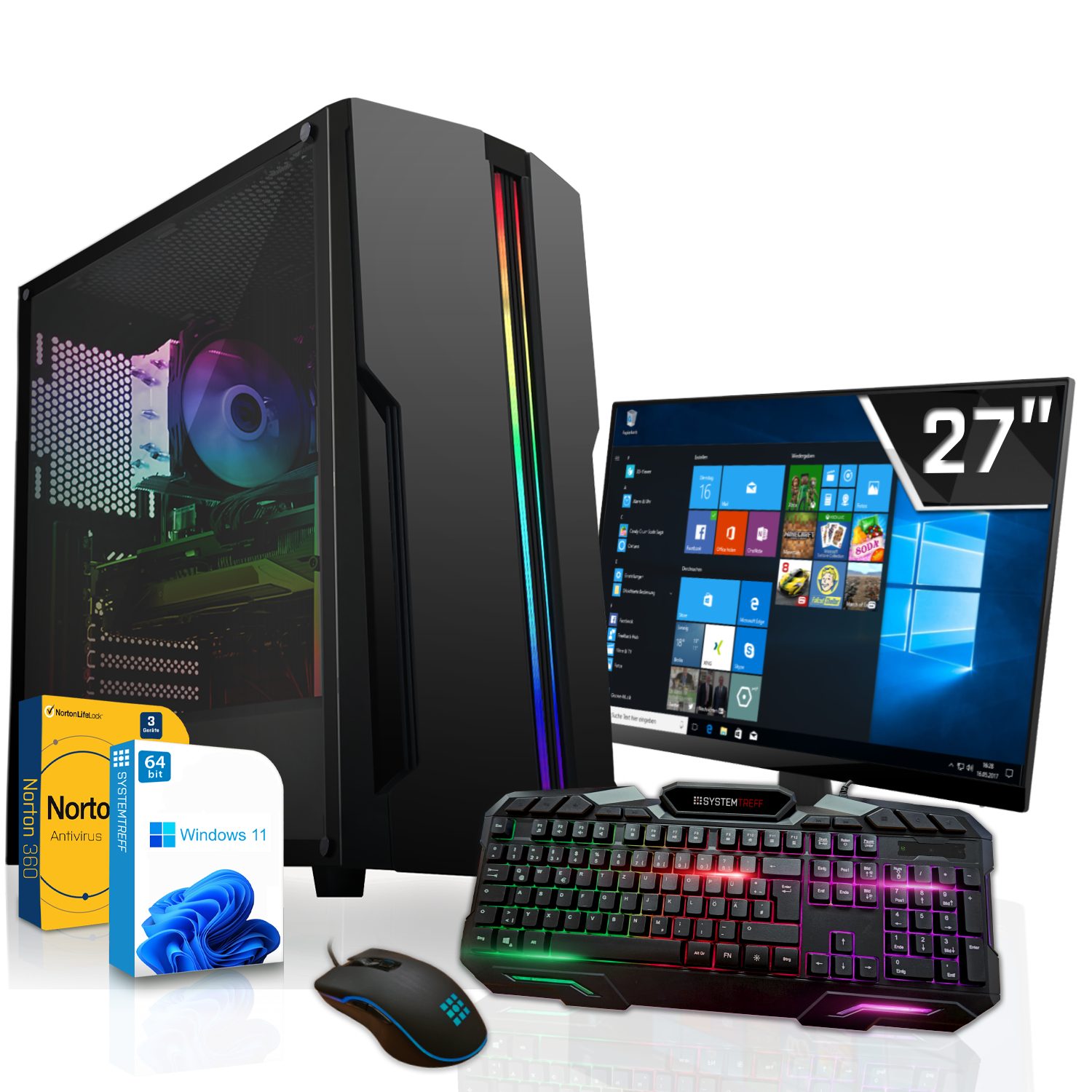 SYSTEMTREFF Gaming-PC-Komplettsystem (27", AMD Ryzen 7 5800X3D, GeForce RTX 4070, 32 GB RAM, 1000 GB SSD, Windows 11, WLAN)