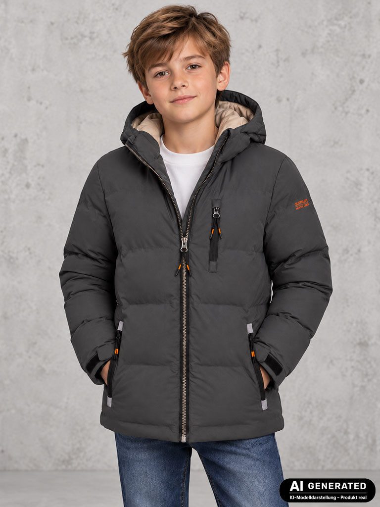 Outburst Steppjacke Unisex Kinder Steppjacke mit Kapuze - Gesteppte Outdoor-Jacke Down-Touch-Wattierung, Taftfutter, Angeschnittene Kapuze, Stehkragen
