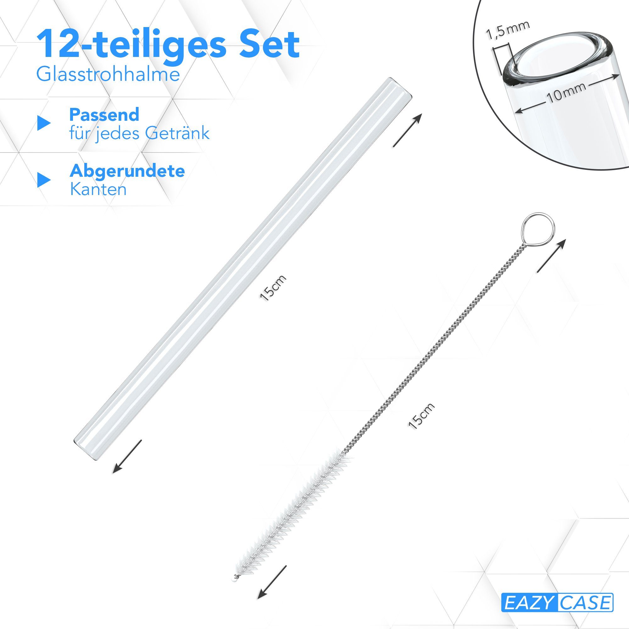 EAZY CASE Trinkhalme 10x Glas Strohhalme für Cocktails Kurz, (10er Set), ökologische Stohhalme aus Borosilikatglas Short Drink Cocktail Kurz