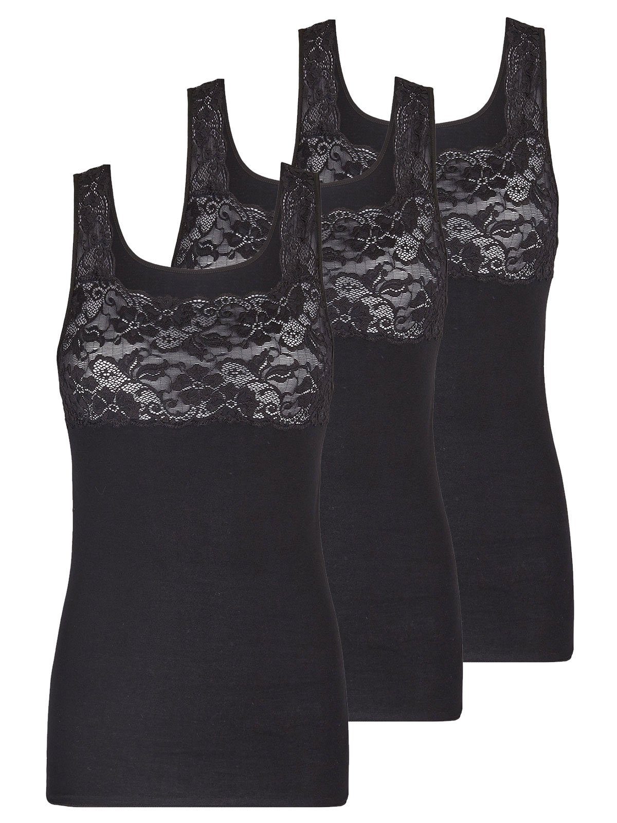 Nina Von C. Achselhemd 3er Pack Damen Achselhemd Fine Cotton (Packung, 3-St) - schwarz | Ärmellose Unterhemden