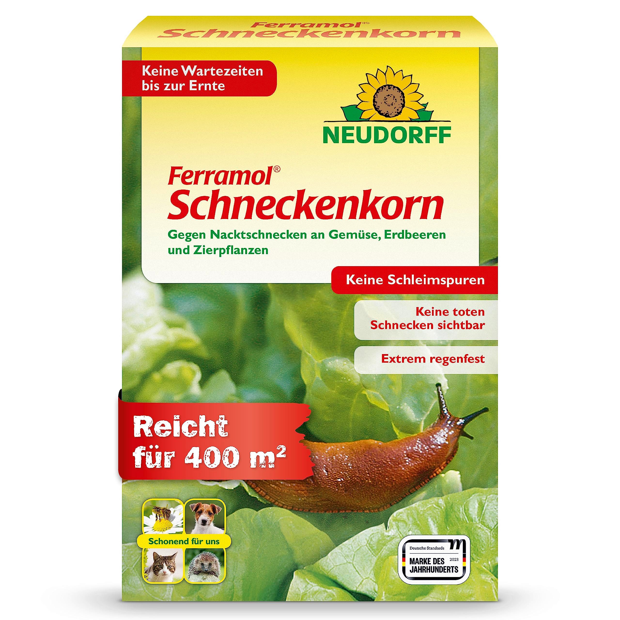 Neudorff Pflanzenstärkungsmittel Ferramol Schneckenkorn 2 kg für 400 m², Für Gemüse, Obst & Zierpflanzen im Freiland und Gewächshaus, Regenfester Fertigköder gegen Nacktschnecken, Regenfestes Schneckenkorn gegen Nacktschnecken ohne Schleimspuren