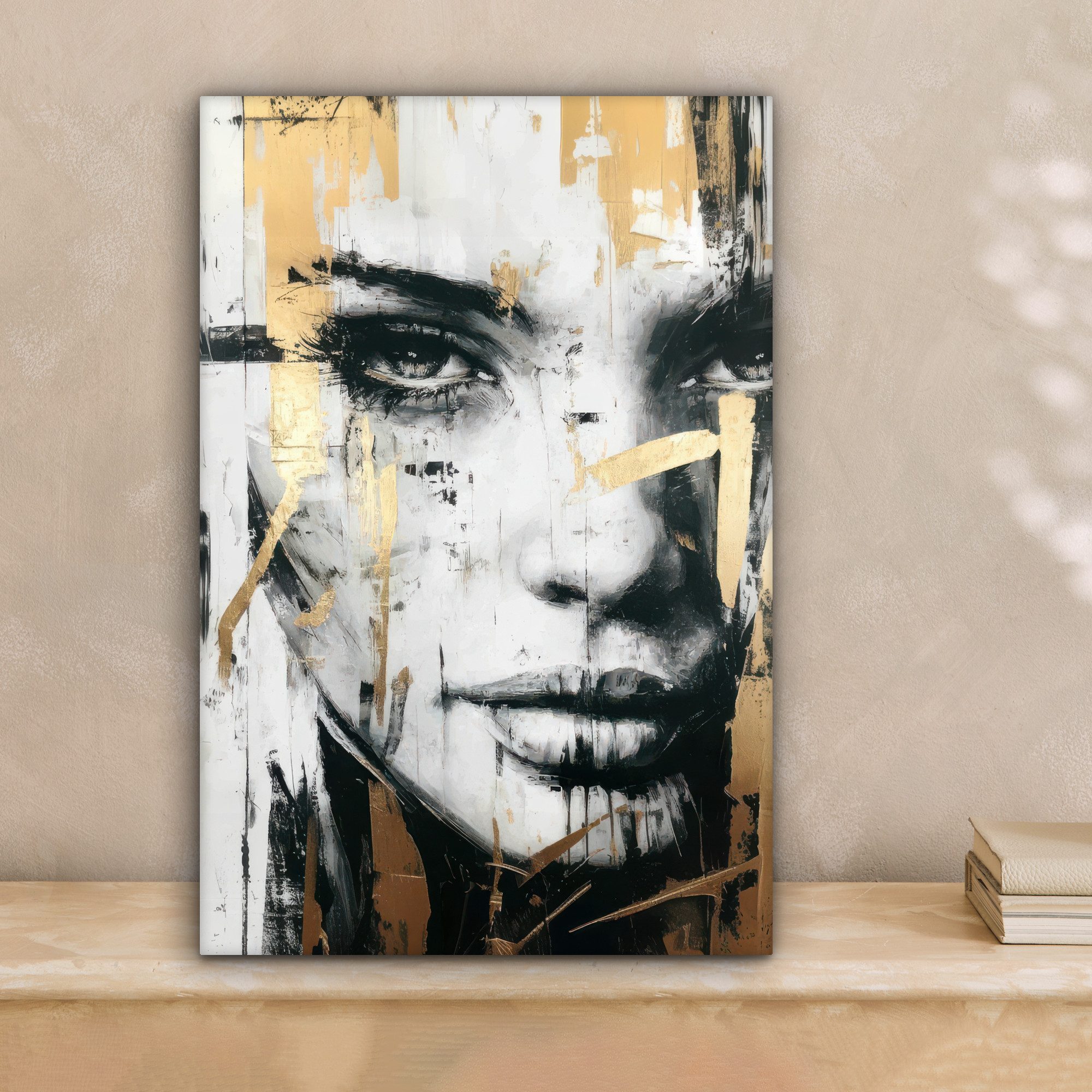 OneMillionCanvasses® Leinwandbild Porträt - Frau - Pinselstriche - Gold, Fo günstig online kaufen