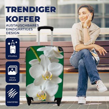 MuchoWow Handgepäckkoffer Orchidee mit grünem Hintergrund, 4 Rollen, Reisetasche mit rollen, Handgepäck für Ferien, Trolley, Reisekoffer