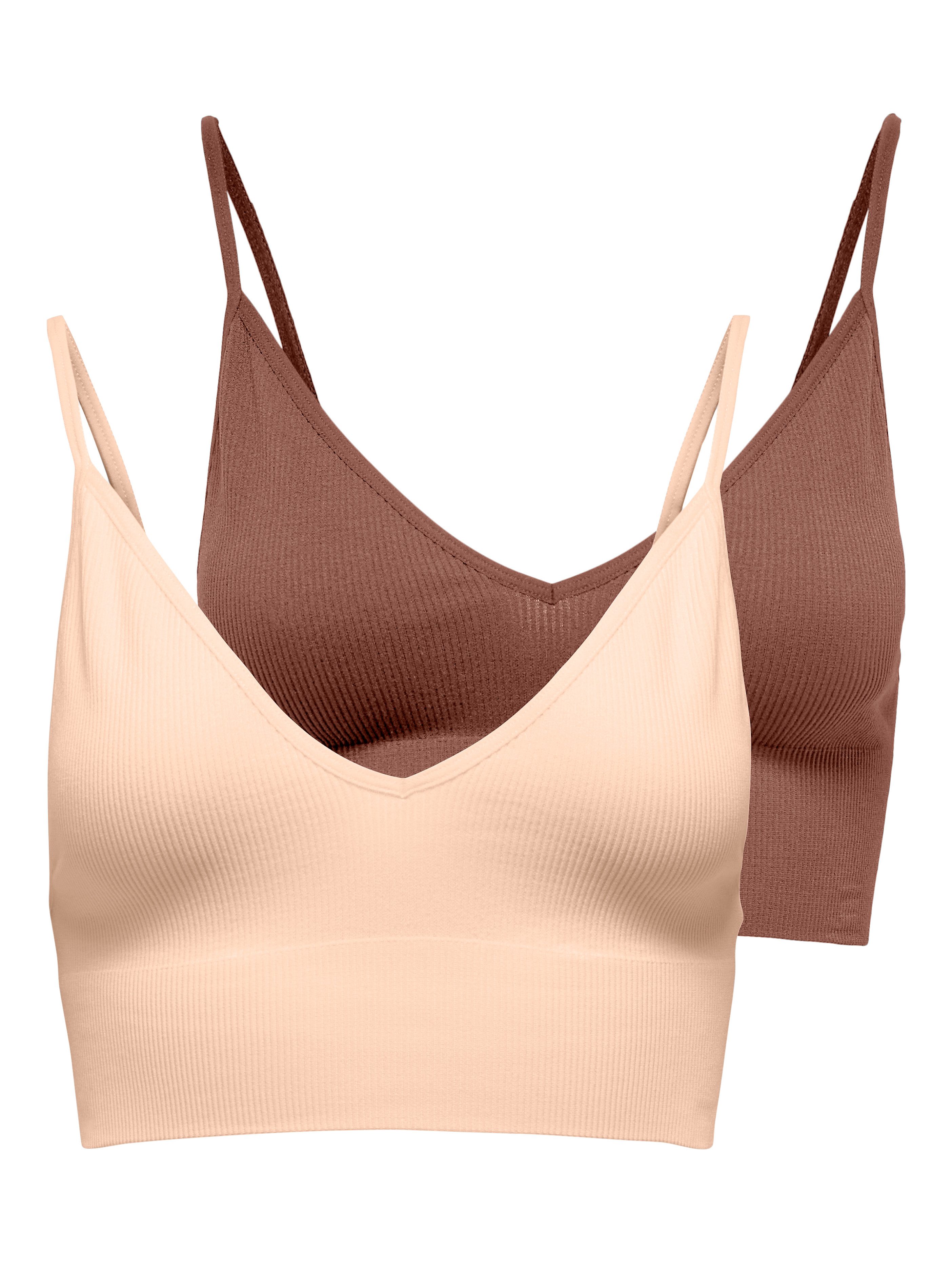 ONLY Bustier ONLVICKY – BH-Tops mit geripptem Detail im 2er-Pack (Packung, 2-tlg) figurbetont, modisch, Materialmix, Jersey, Spaghettiträger