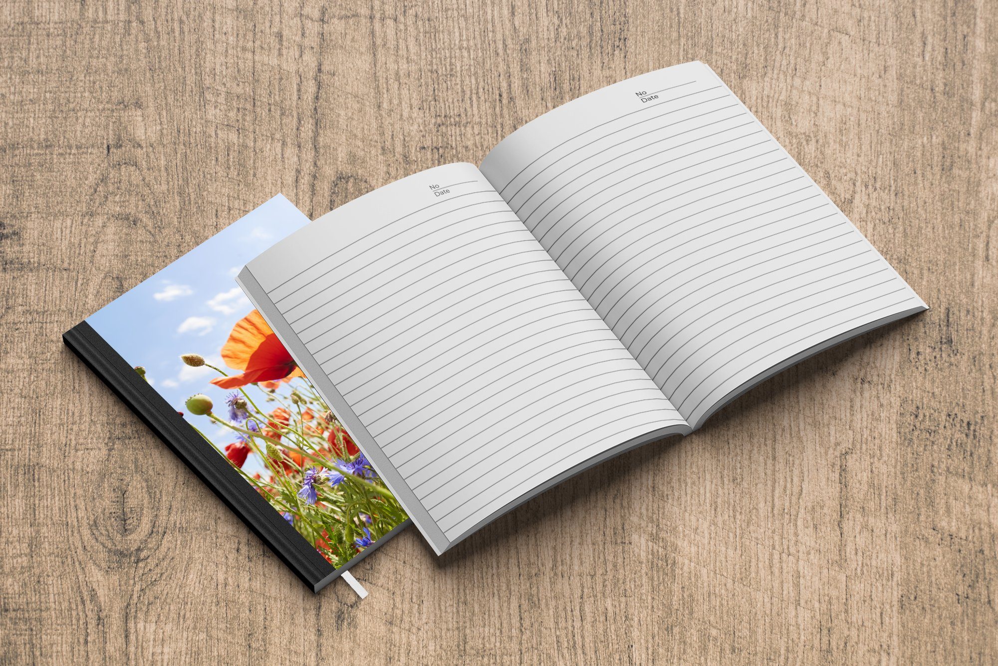 Natur - Seiten, Notizbuch Journal, A5, Blumen Mohn - Merkzettel, Notizheft, - Haushaltsbuch Blau, MuchoWow Frühling 98 Rot - - Tagebuch,