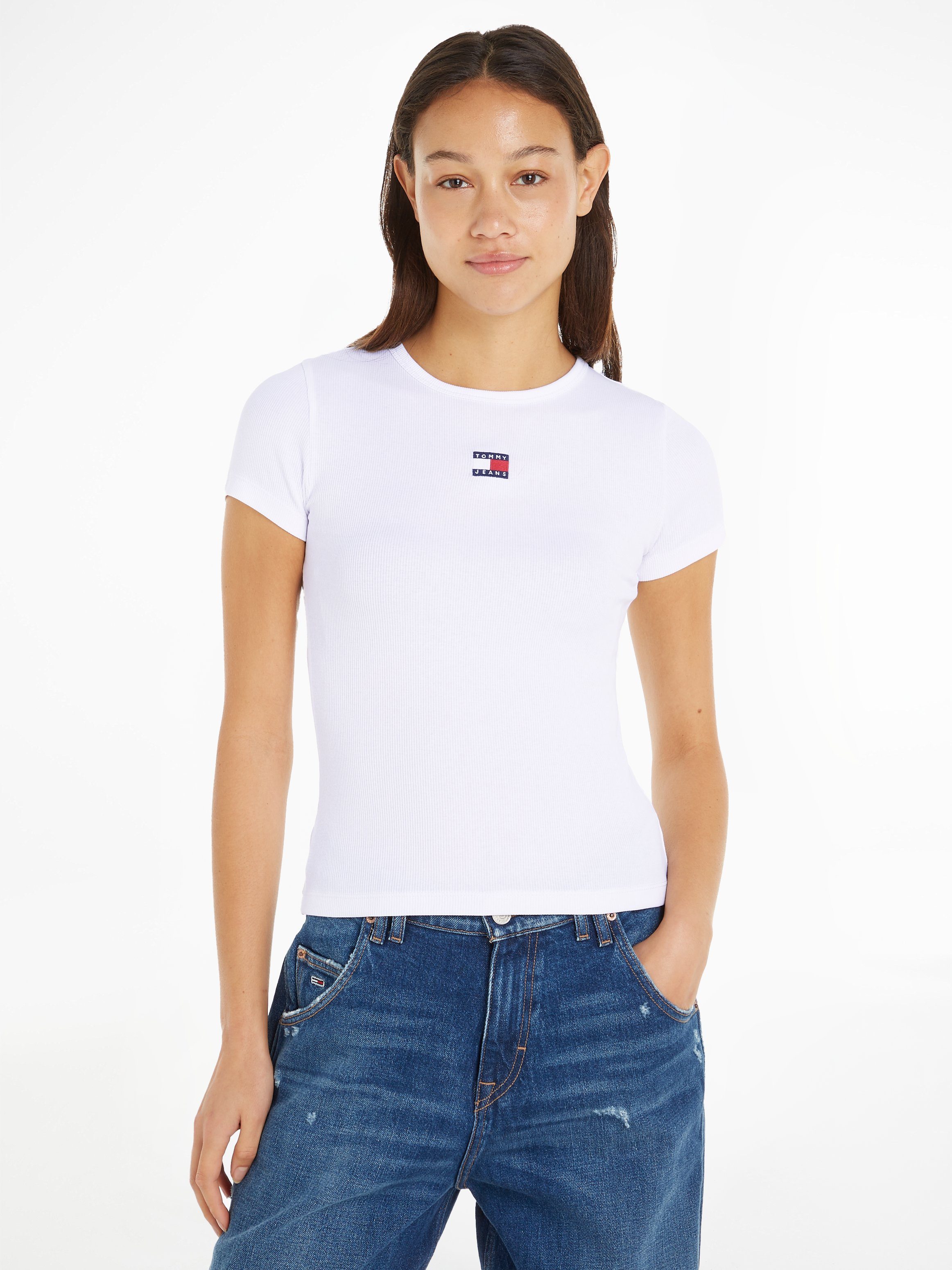 Tommy Jeans Rundhalsshirt TJW SLIM BADGE RIB TEE mit Tommy Jeans Logo-Stickerei