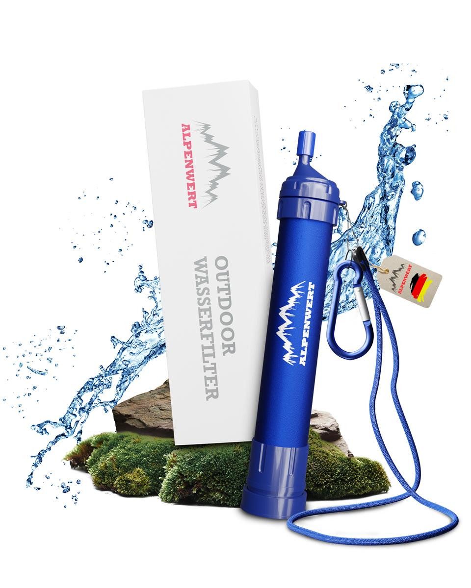 Alpenwert Wasserfilter Outdoor Trinkwasserfilter 4000 L Hohlfaser Aktivkohle 1 Mikron, Zubehör für alle Trinkflaschen, Universell, Entfernt 99,999 % Bakterien & Mikroplastik bis 1 Mikron, bis 4000 L