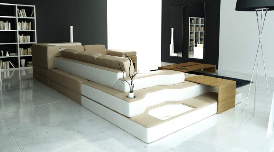 Couch Wohlandschaft Form JVmoebel Ecksofa, Leder U Design Sofa Ecksofa Textil Big XXL
