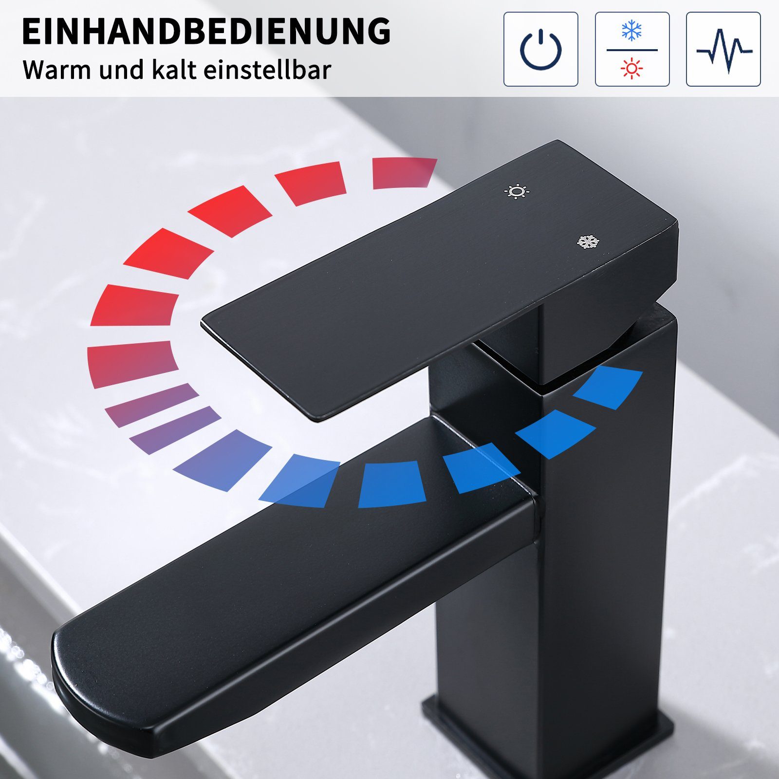 HOMELODY Waschtischarmatur waschbecken Wasserhahn Bad Badarmatur Armatur Mischbatterie (Badezimmer armaturen, Waschbeckenhahn) waschtischarmatur für aufsatzbecken,Schwarz