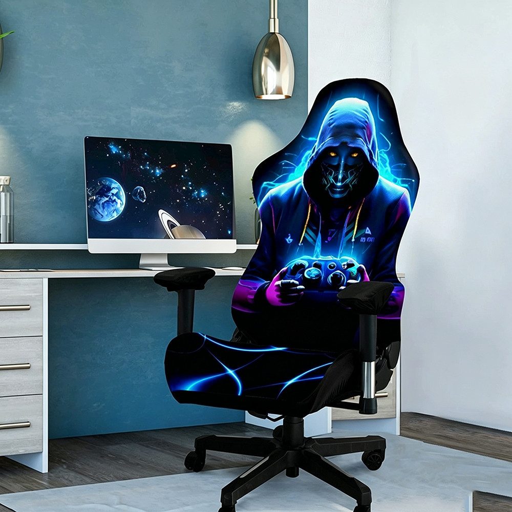 Diwzbyn Stuhlbezug Gaming stuhl bezug, mit Armlehnen/Stuhlrücken Bezug, Elastisches,weich und atmungsaktiv aus Mesh-Gewebe,mit 3D-Druck – Bild 2 von 3