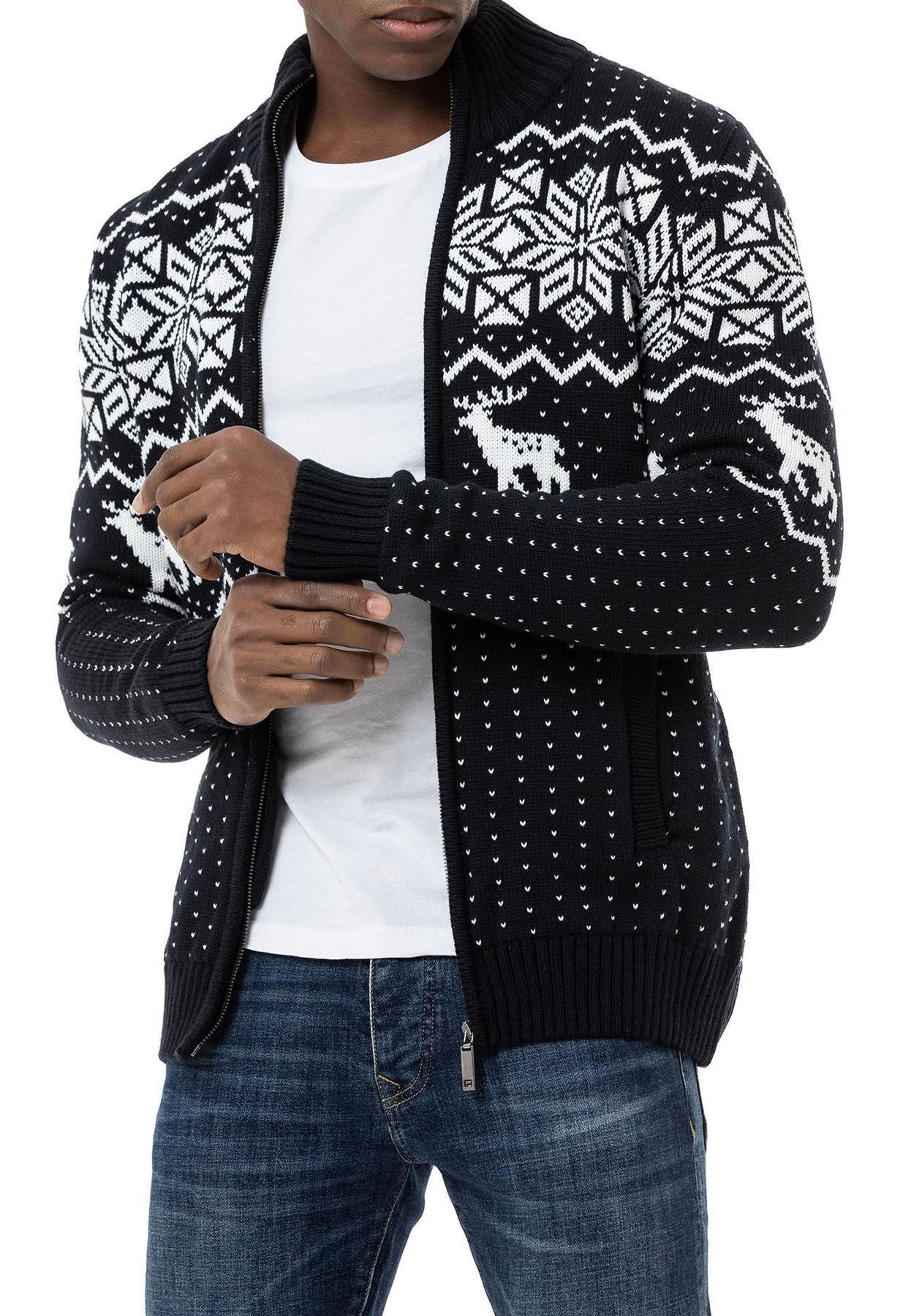 RedBridge Strickjacke Norweger Slim-Fit Plaid Rentier High Quality