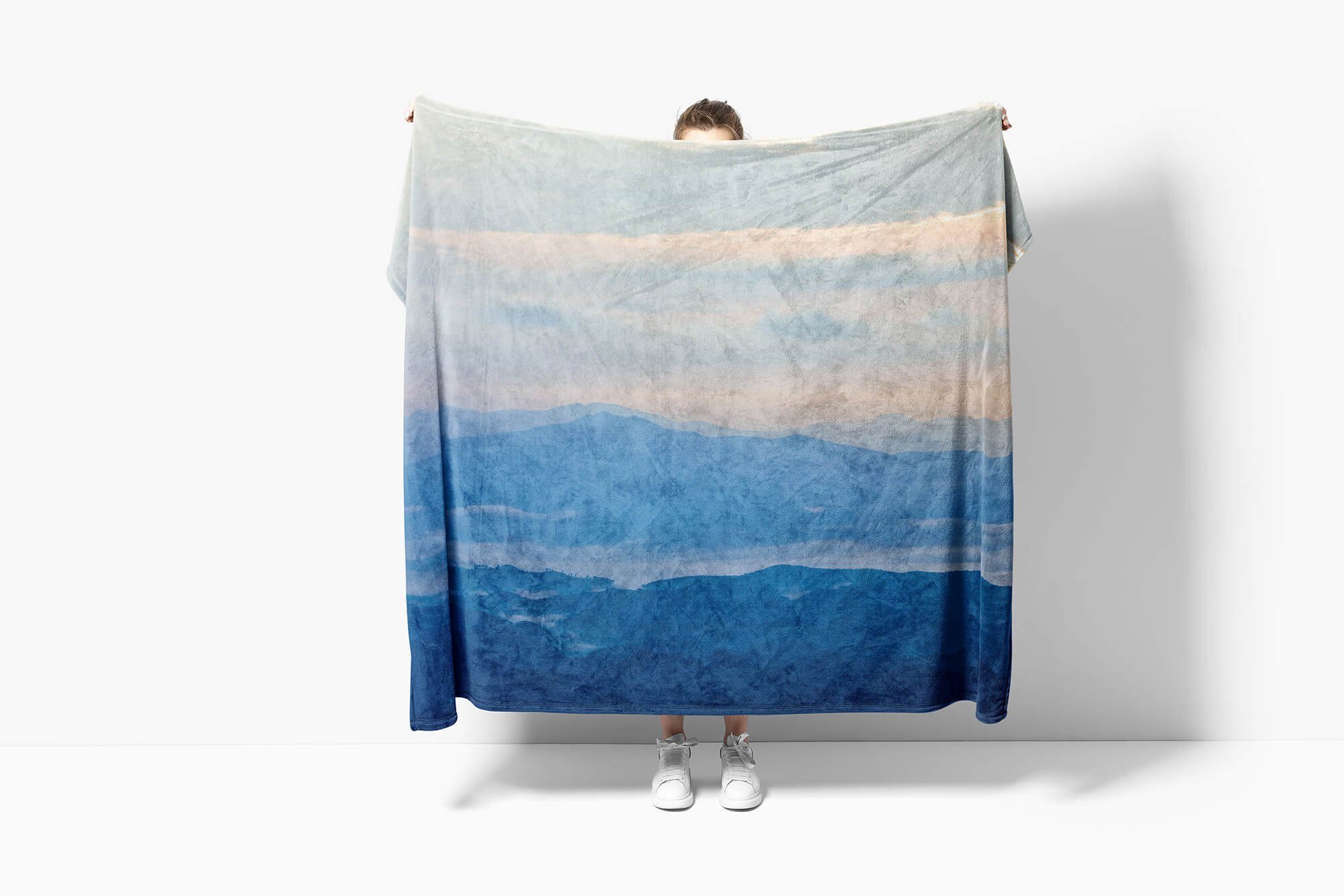 Sinus Art Handtücher Handtuch Fotomotiv Bäume Bergkette Saunatuch (1-St), Nebel Kuscheldecke Natur, Baumwolle-Polyester-Mix mit Strandhandtuch Handtuch