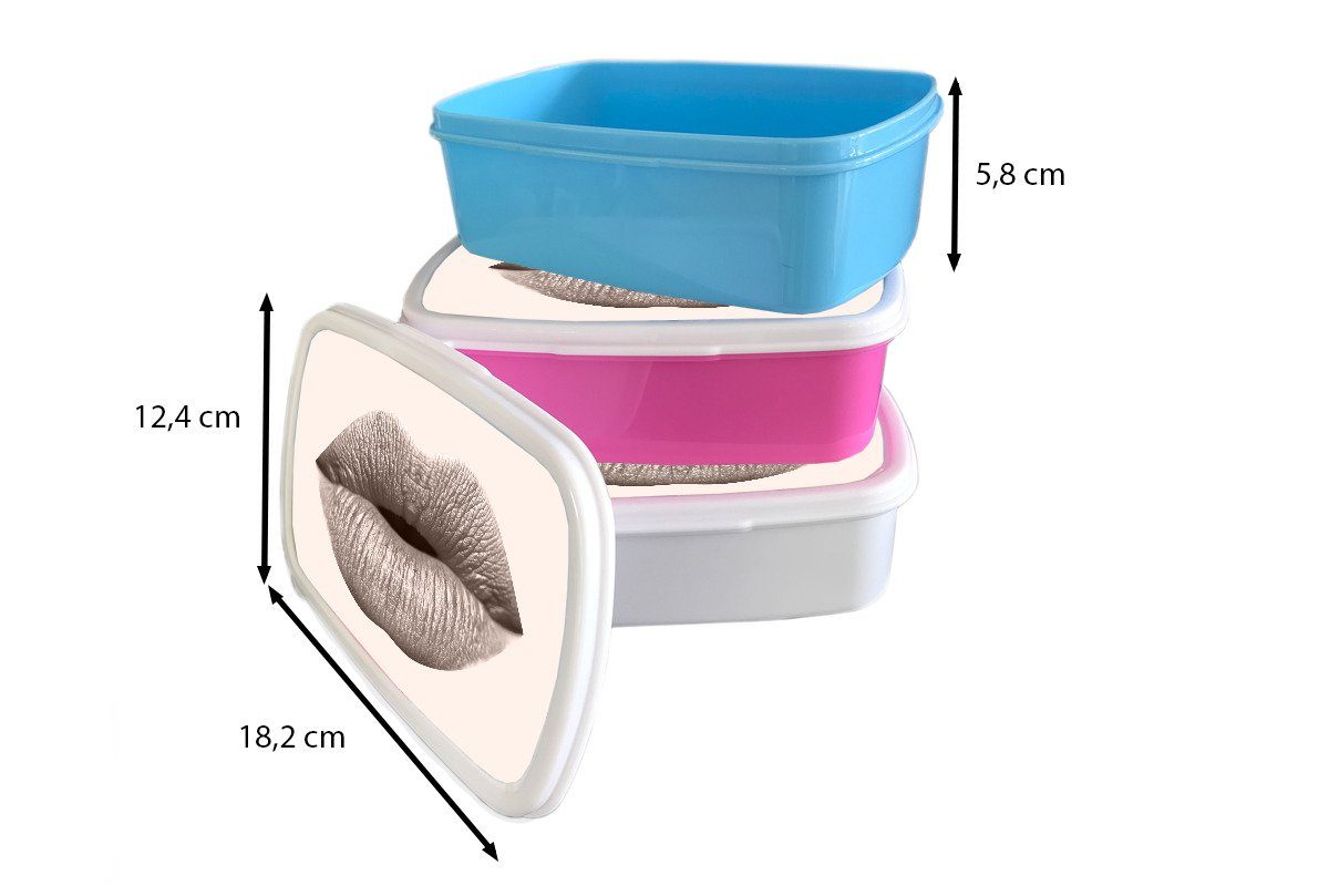 Kinder Kunststoff, Brotdose, Grau, Pastell und Mädchen Lippen und - Lunchbox - weiß für Erwachsene, für Jungs MuchoWow (2-tlg), Brotbox
