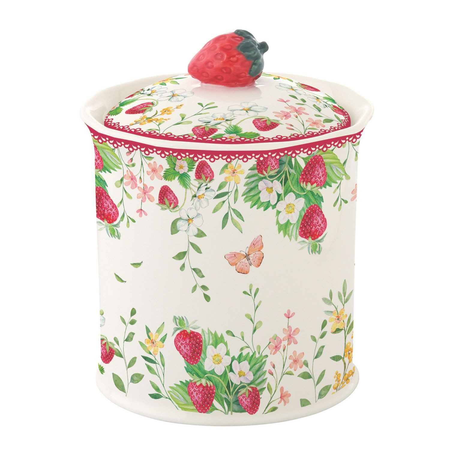 EasyLife Vorratsdose Jardin des Fraises, Porzellan, in Geschenkbox, Weiß, Erdbeeren, H: 15cm