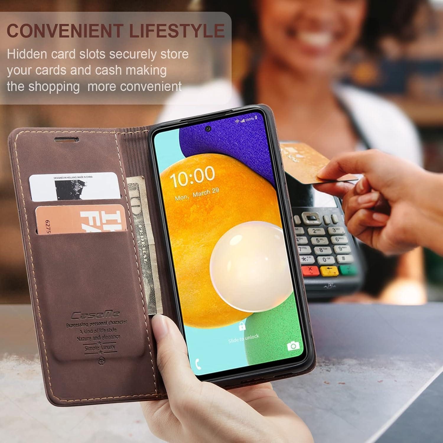 LuxusKollektion Flip Case Handyhülle Samsung Galaxy A53 5G Leder Magnet Kartenfach Stand Kaffee
