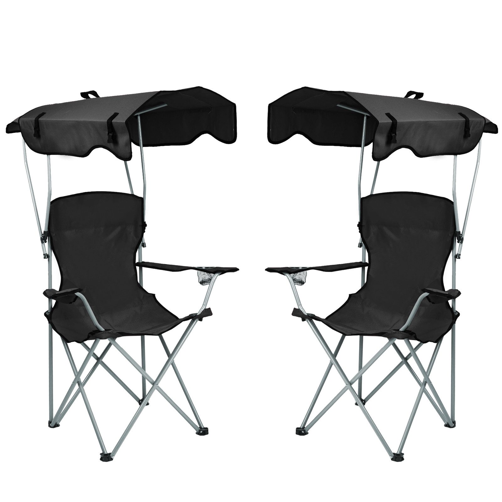 JEOBEST Campingstuhl Klappstuhl Camping Garten Balkon Strand, mit Dach, (2er-Set), Gartenstuhl mit Getränkehalter & Tragetasche