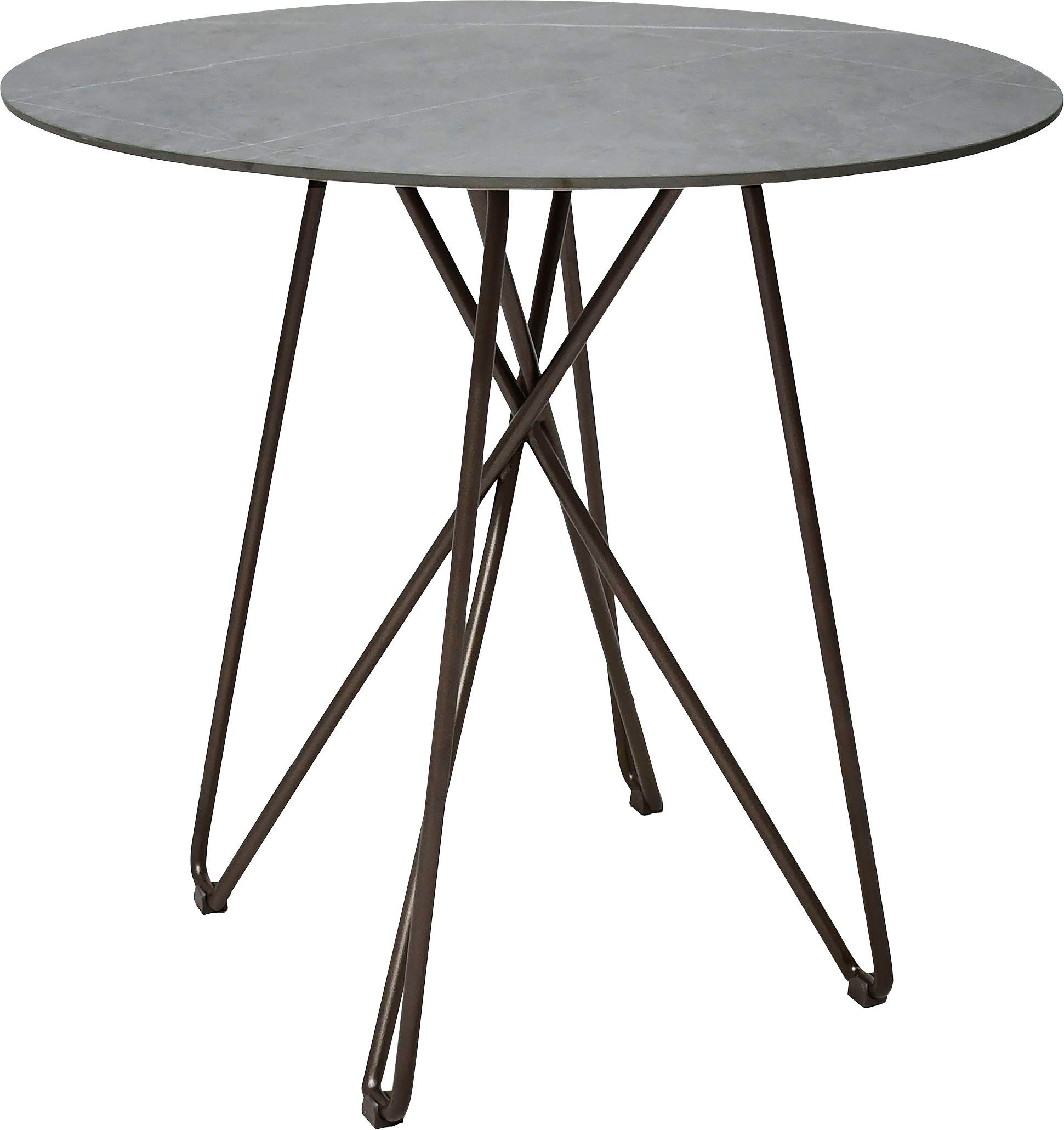 Leonique Beistelltisch LAYLA, rund, schwarzes Gestell, Keramik, Marmoroptik