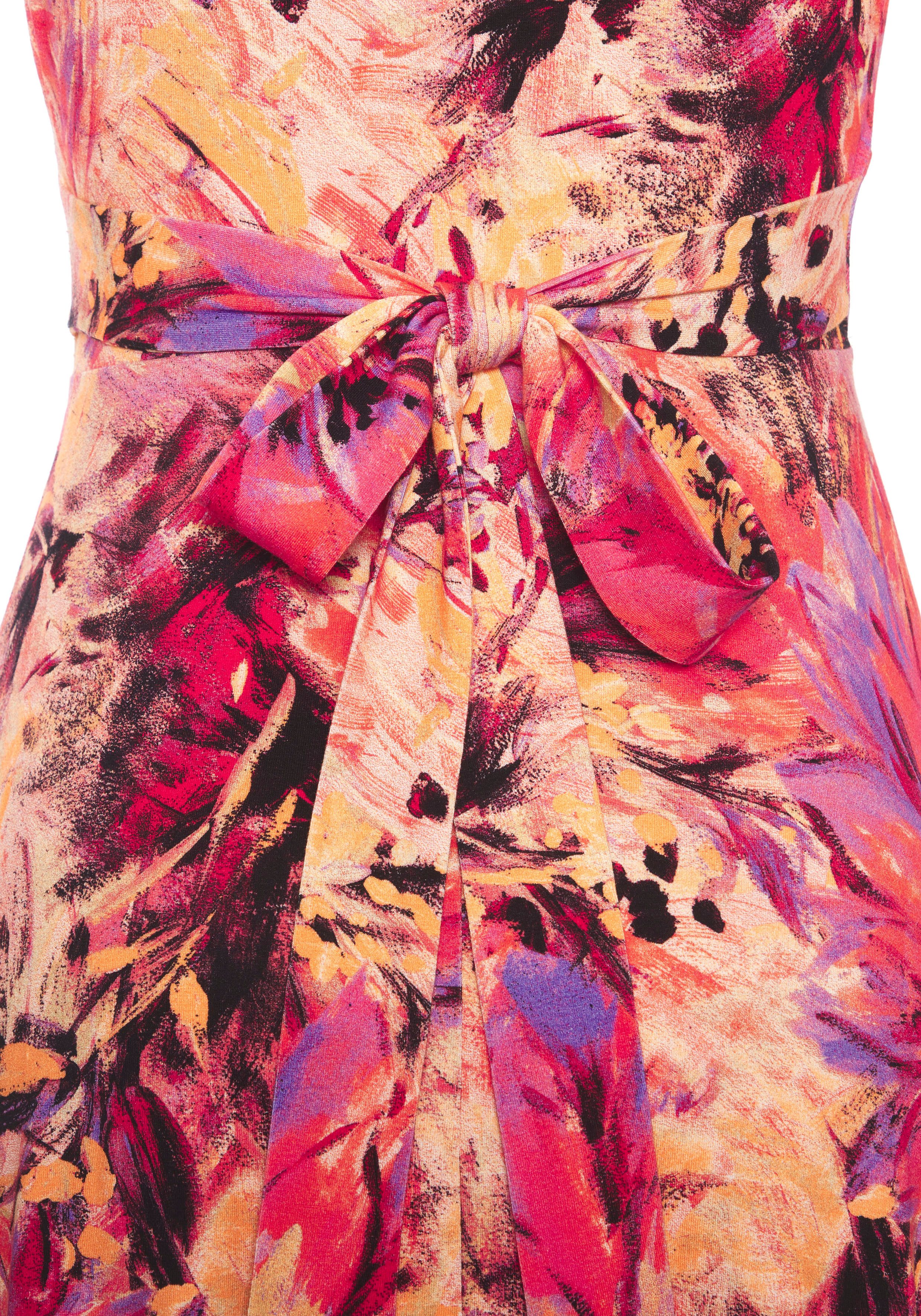 Beachtime by Lascana Jerseykleid mit asymmetrischem Zipfelsaum und Schleife in der Taille, elegant Leichtes Sommerkleid, Strandkleid, Viskosekleid mit Blumenmuster