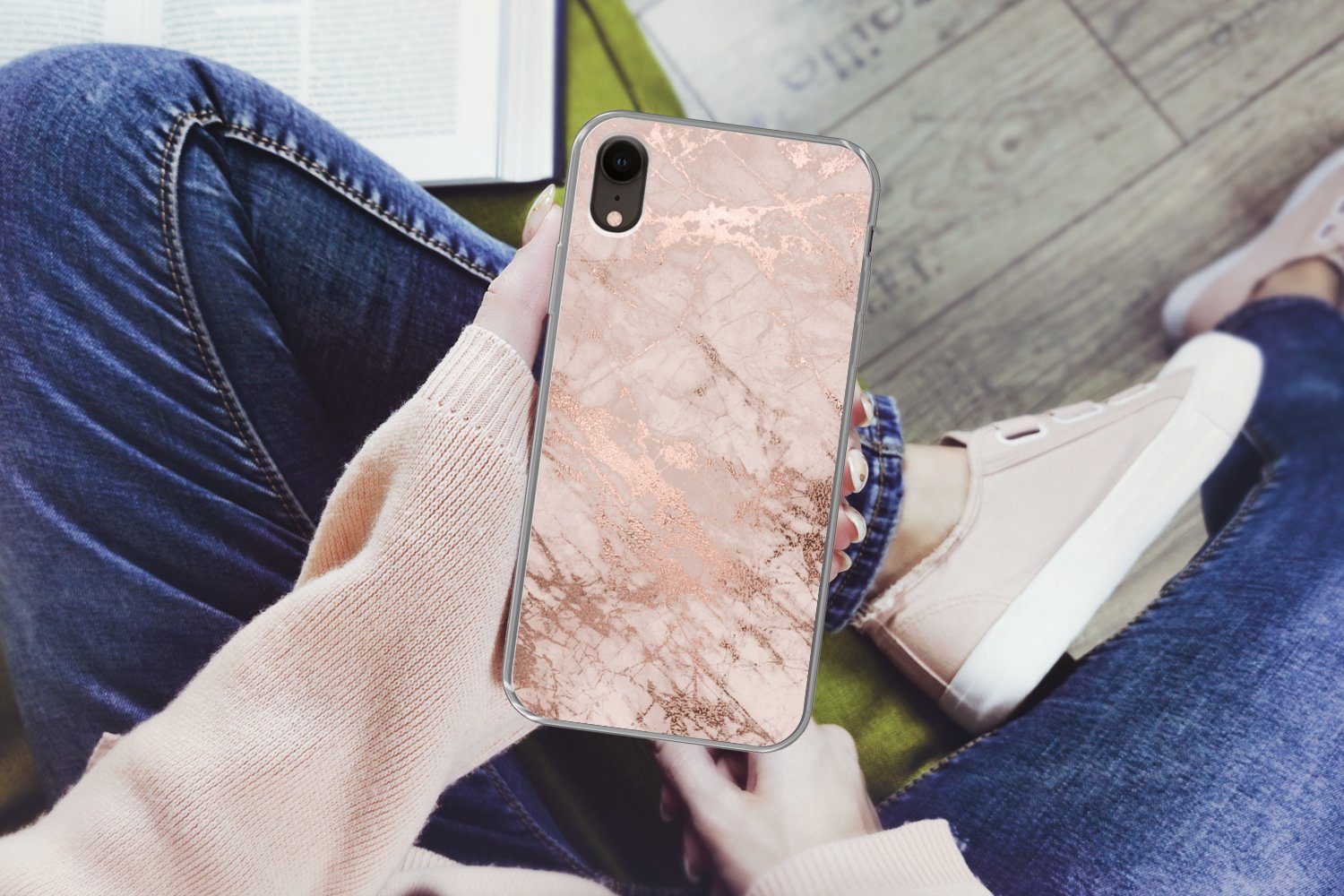 MuchoWow Handyhülle für Apple iPhone XR Marmor - Rosa - Luxus - Marmoroptik - Glitzer - De, Smartphone-Bumper, Print, Handy Schutzhülle Dünn