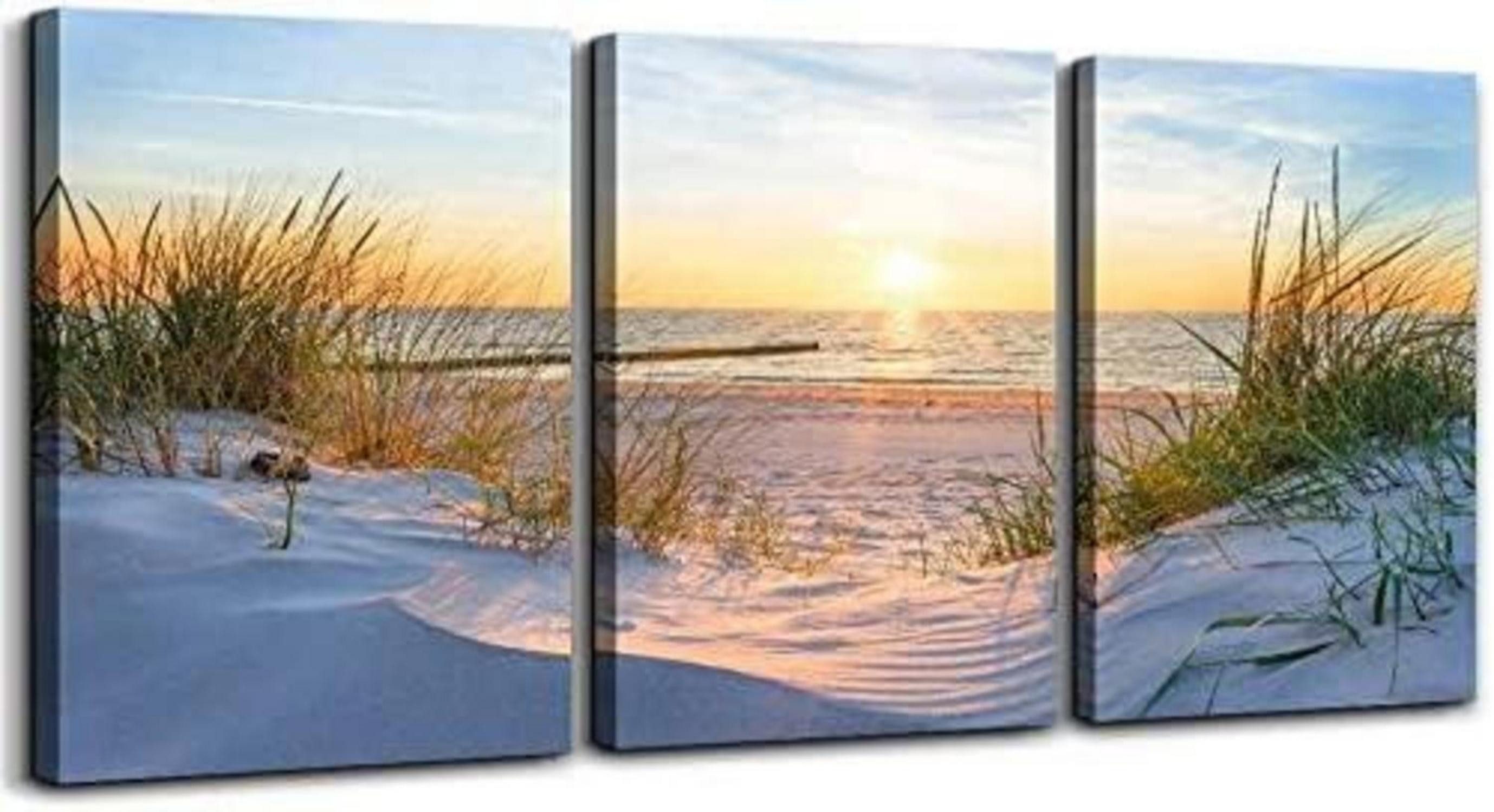 Mehrteilige Bilder Bilder Sonnenuntergang Strand Leinwandbild, Modern Wandbilder 3 Stücke