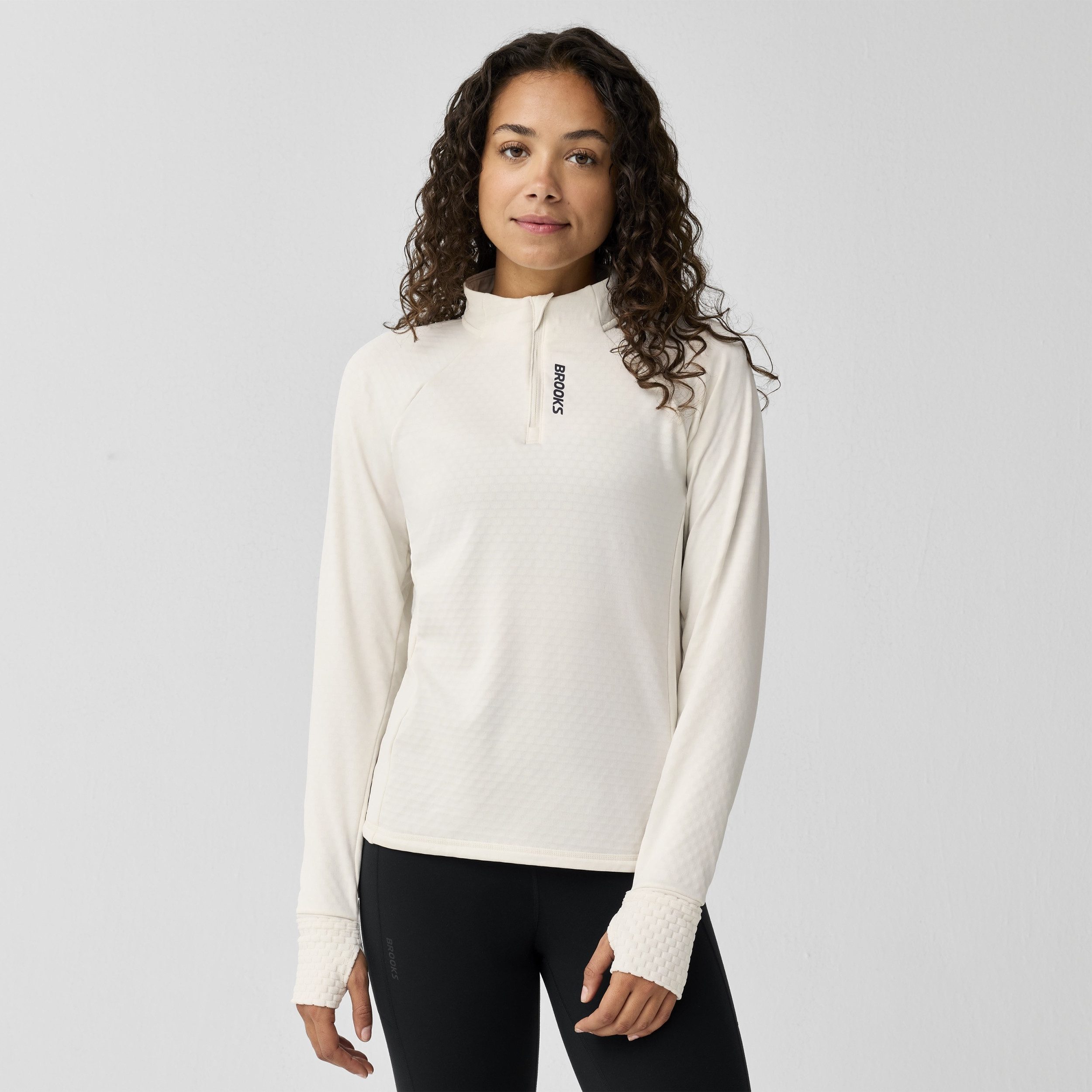 Brooks Langarmshirt Momentum Thermal Damen 1/4 Zip Bone