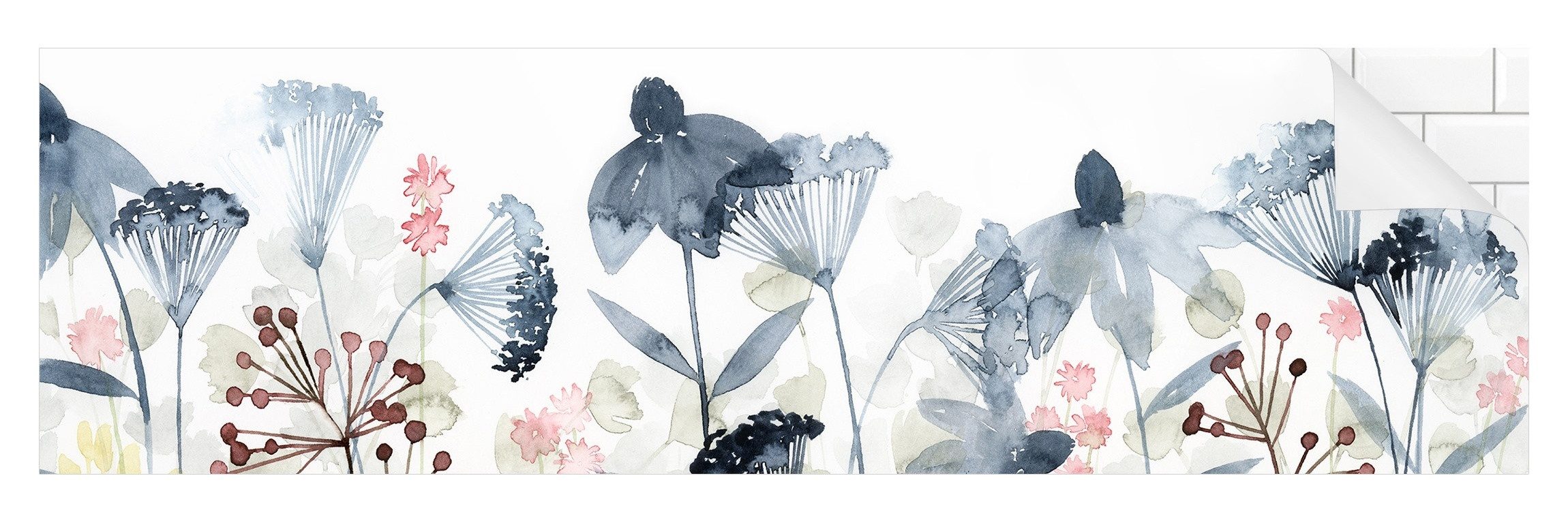 Bilderdepot24 Badrückwand weiss fugenlose Wandverkleidung Bad Landhaus, (Hartfolie matt » Selbstklebend SMART 0,35 mm), wasserfestes Wandpaneel Wildblumen Aquarell I