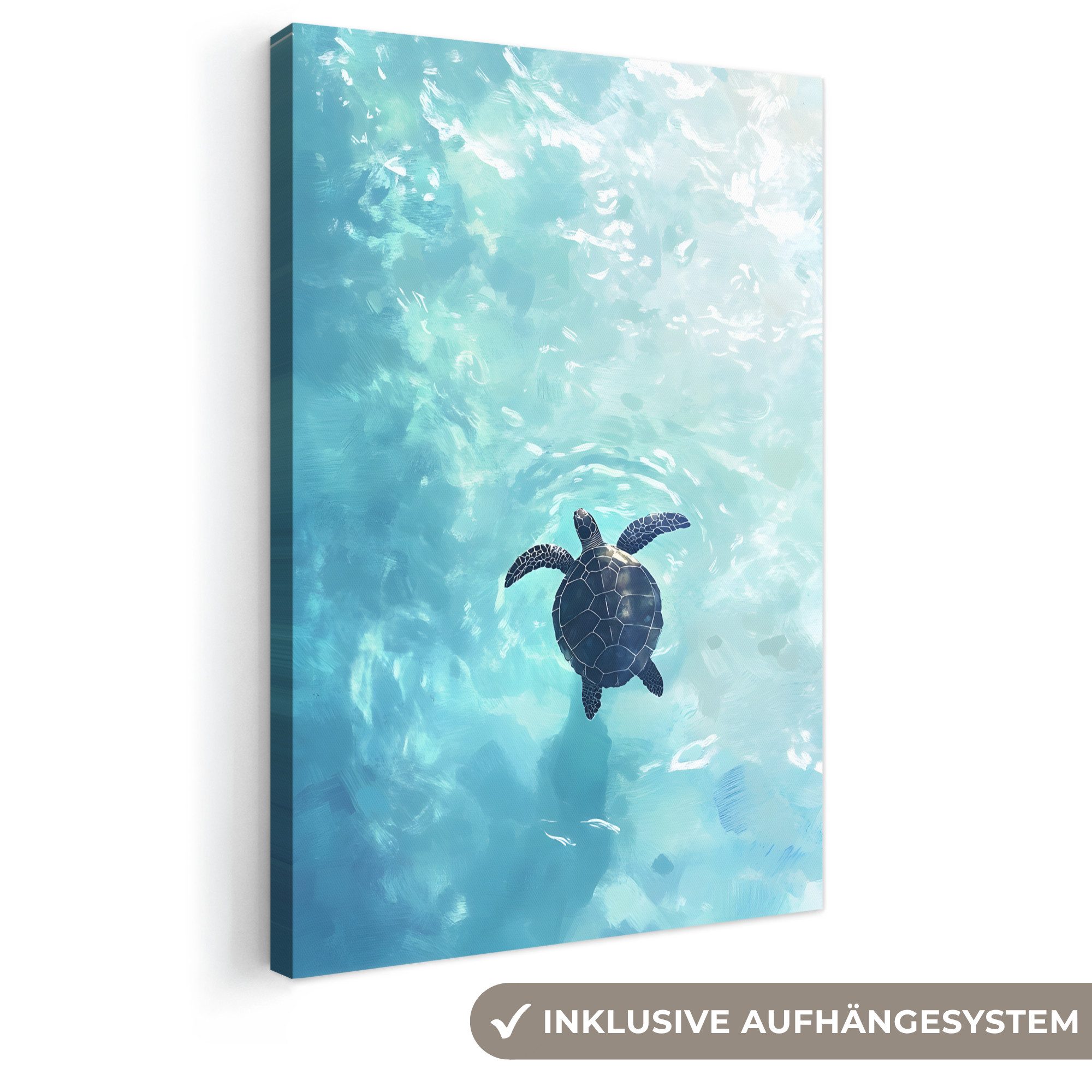 OneMillionCanvasses® Leinwandbild Schildkröte - Meer - Blau - Glitzern, Fotodruck (1 St), Leinwand Canvas Wandbild, Wanddekoration 20x30 cm