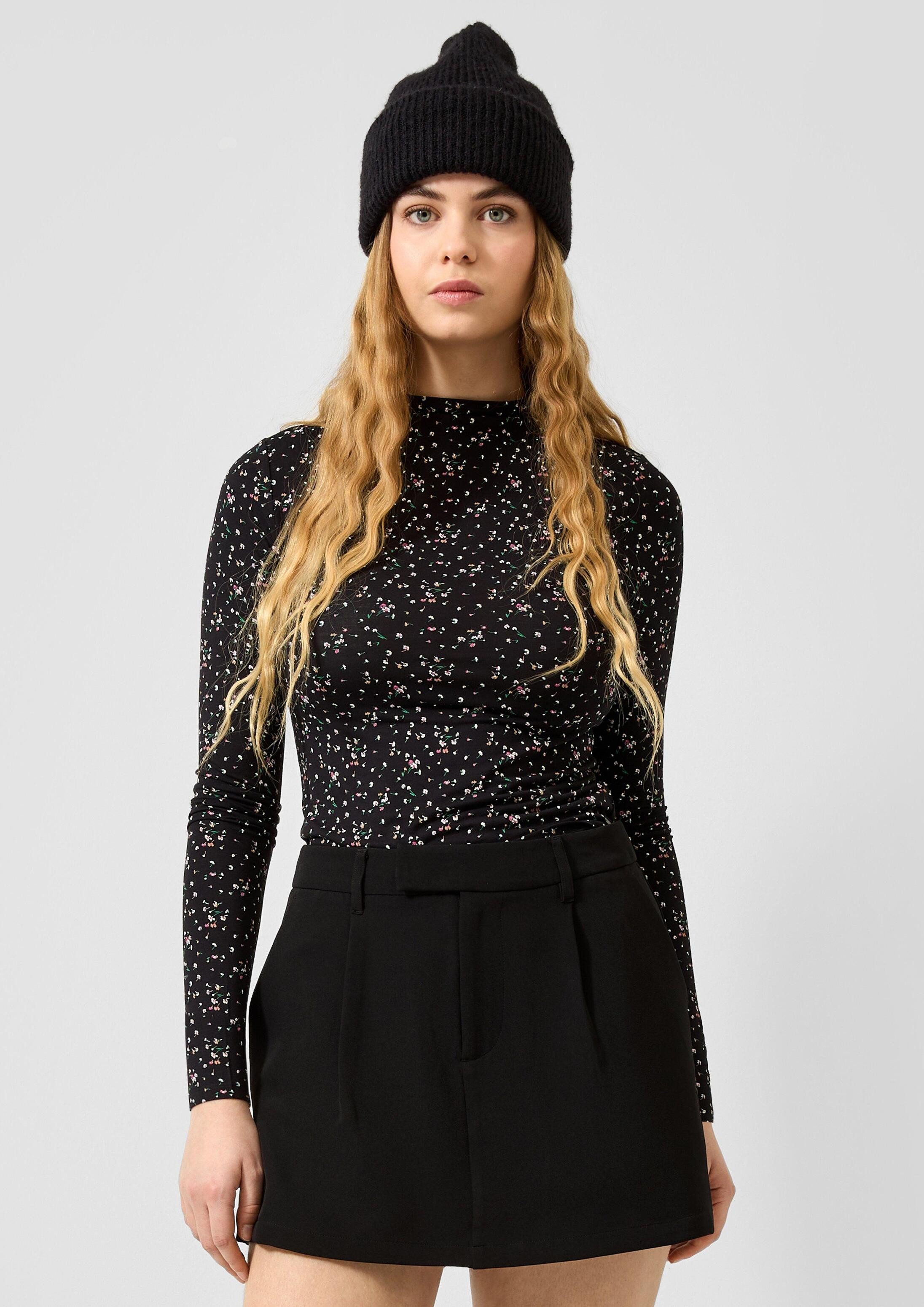 QS Langarmshirt T-Shirt Schmales Viskose-Shirt mit Blumenprint