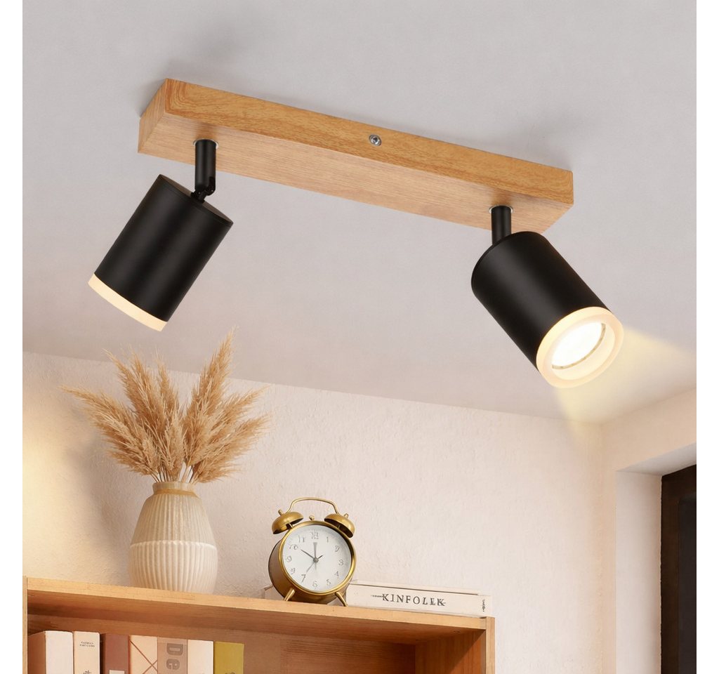 Nettlife Deckenstrahler Schwarz/Weiß GU10 Holz Vintage Deckenspots Küchenlampe, Schwenkbar, LED wechselbar, 350°Drehbar Flur Strahler Industrial für Wohnzimmer Schlafzimmer Küche