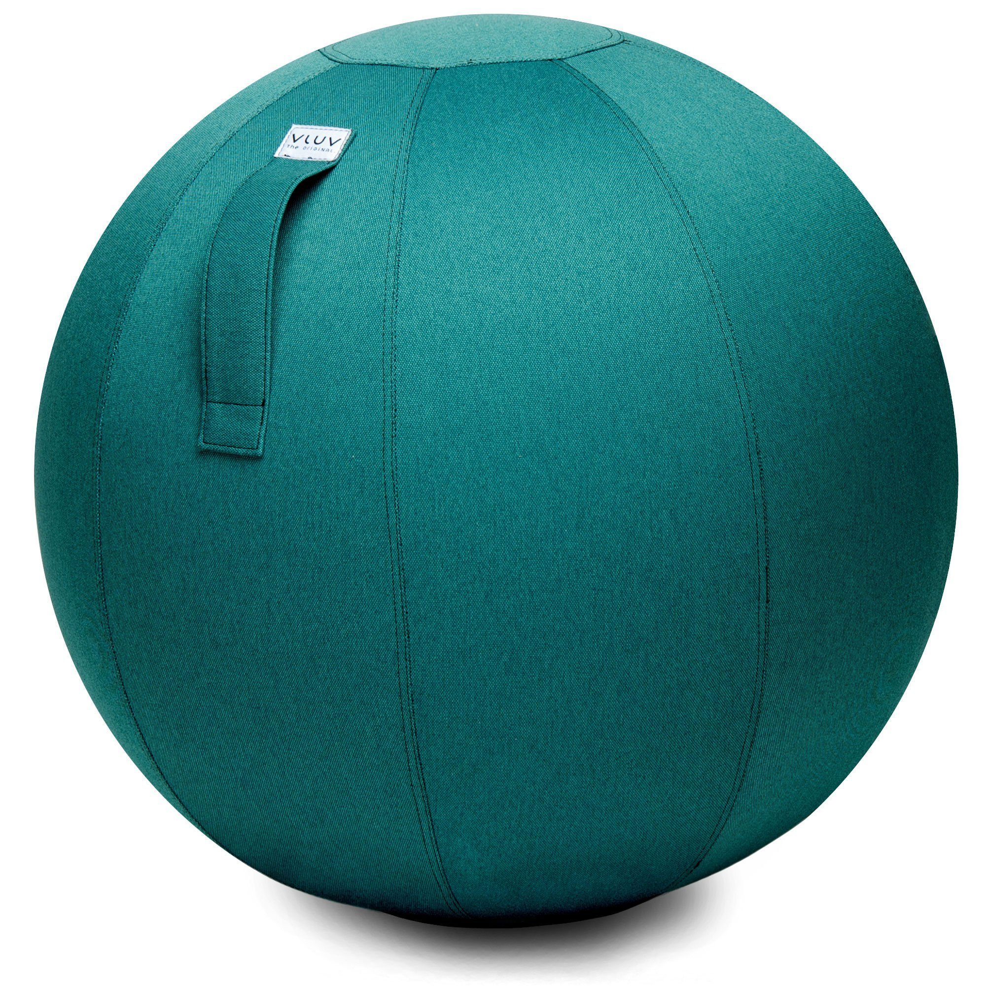 VLUV Sitzball BOL LEIV Stoff-Sitzball, mit ergonomisches Tragegriff Petrol (blau-grün), Sitzmöbel 65cm, Ø Büro Zuhause, 60cm für Möbelbezugsstoff, und Dark - und formstabil, Farbe: robust