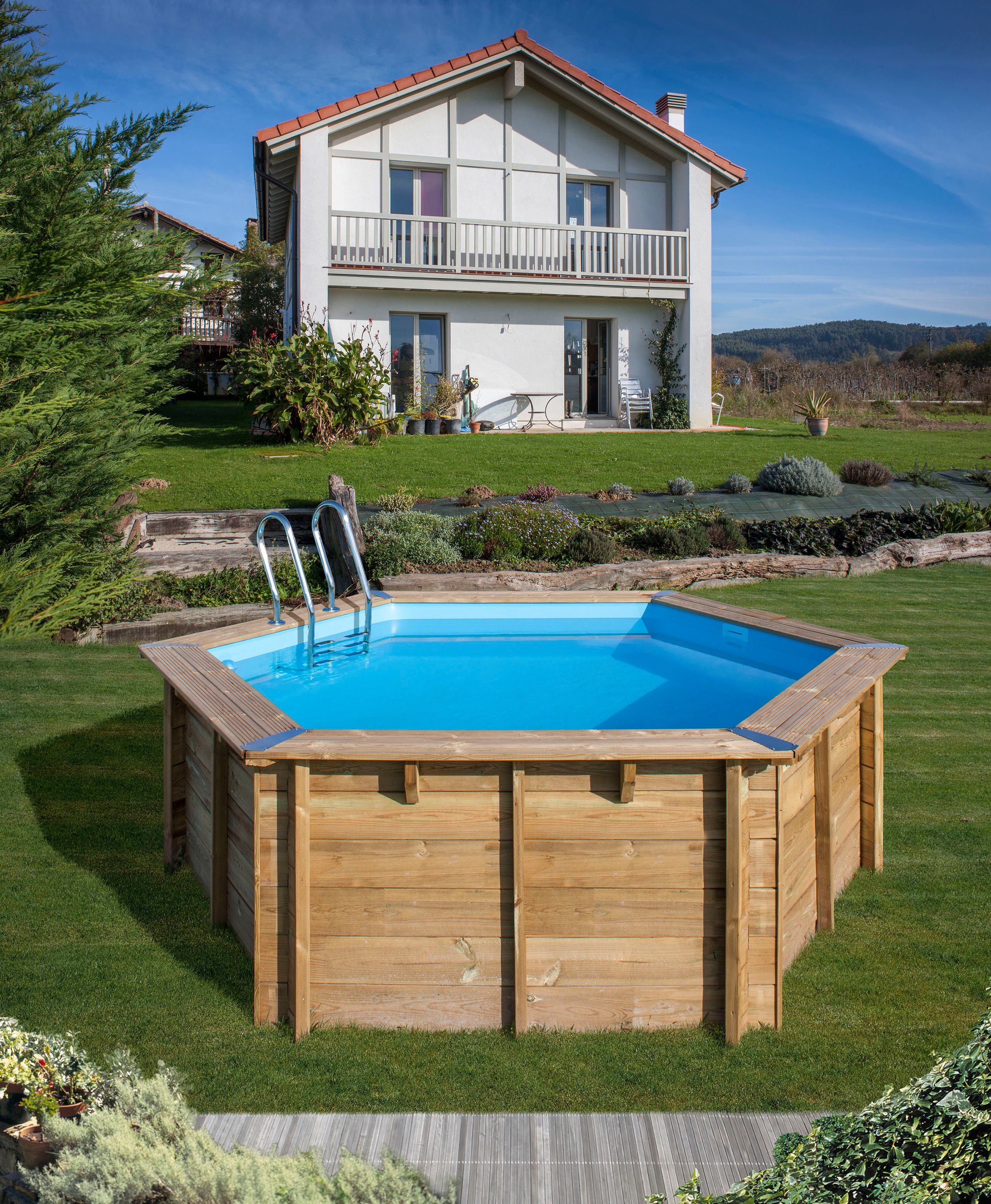 Gre Sechseckpool VANILLE 2 (Set, 8-tlg), Kiefernholz, ØxH: 400x119 cm