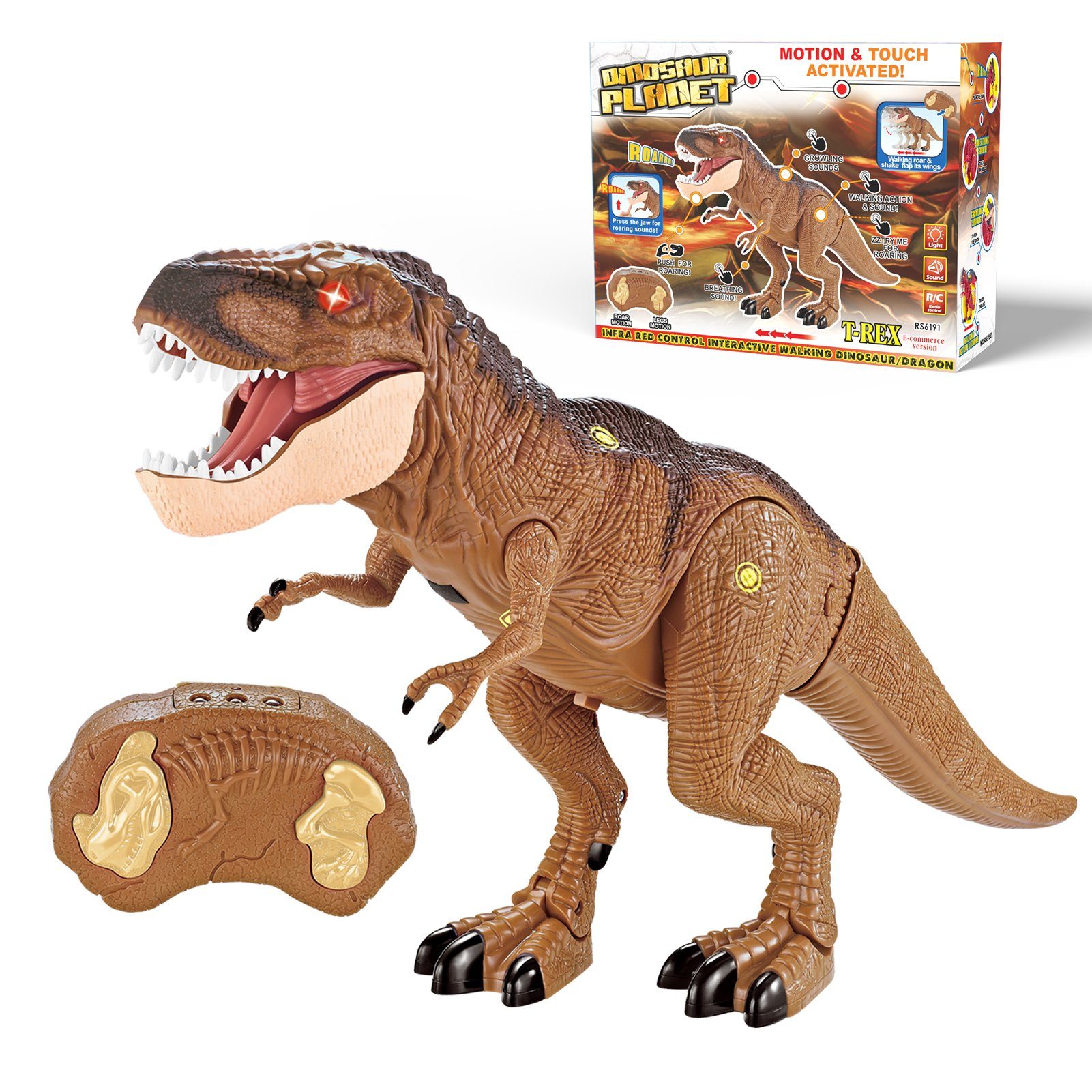 Esun Spielfigur Ferngesteuert Dinosaurier Spielzeug ab 4 5 6 8 jahre jungen,  Tyrannosaurus rex Dino Roboter Kinder spielzeug mit Gehen und roar, Dino  Ferngesteuert mit LED Licht, Geschenk junge 4 6 7