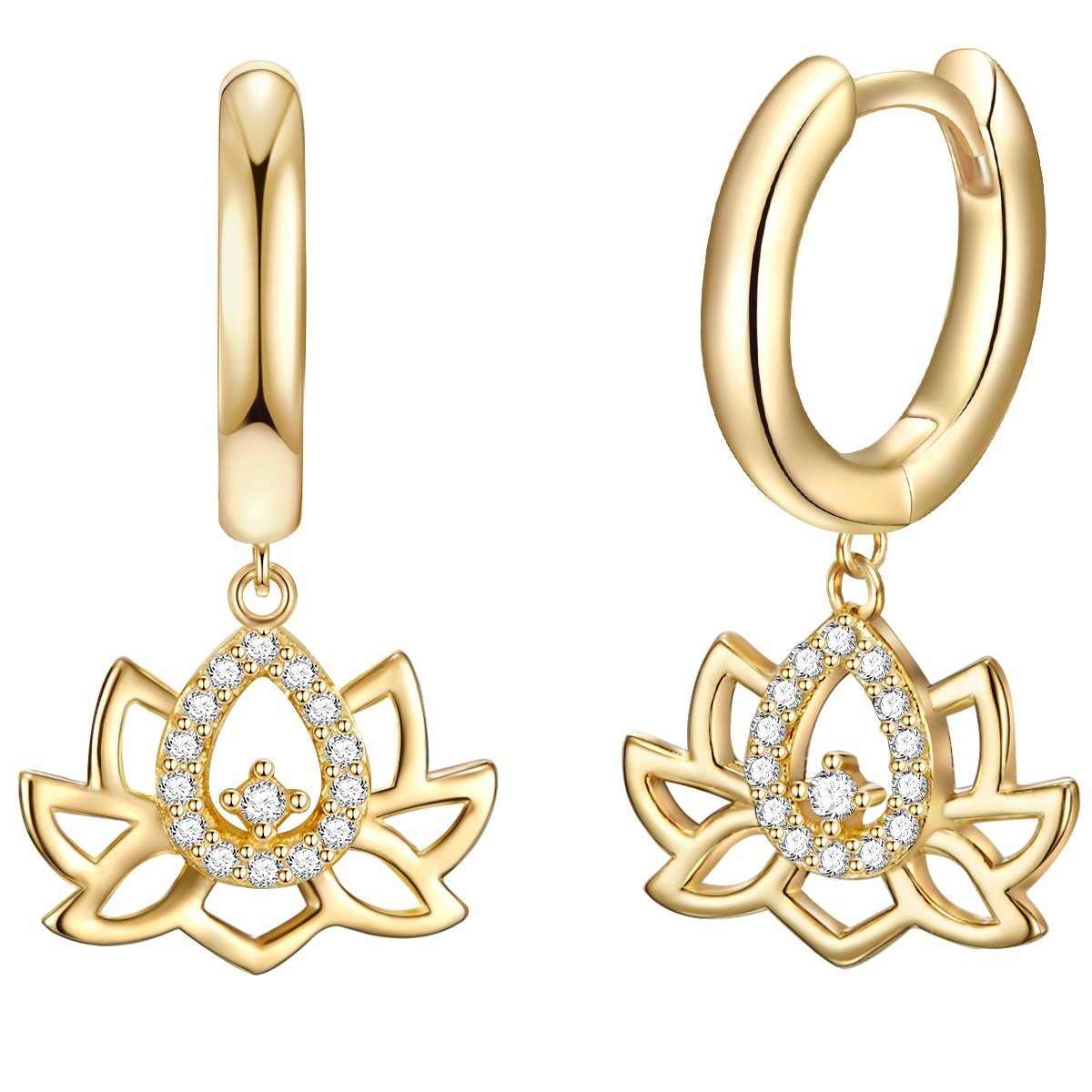 Rafaela Donata Paar Creolen Lotusblume gelbgold, mit Lotusblüte und Zirkonia