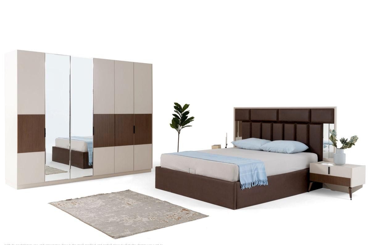 Schlafzimmer-Set Schlafzimmer Garnitur Doppelbett Nachttische Braun 4tlg Holz Schrank