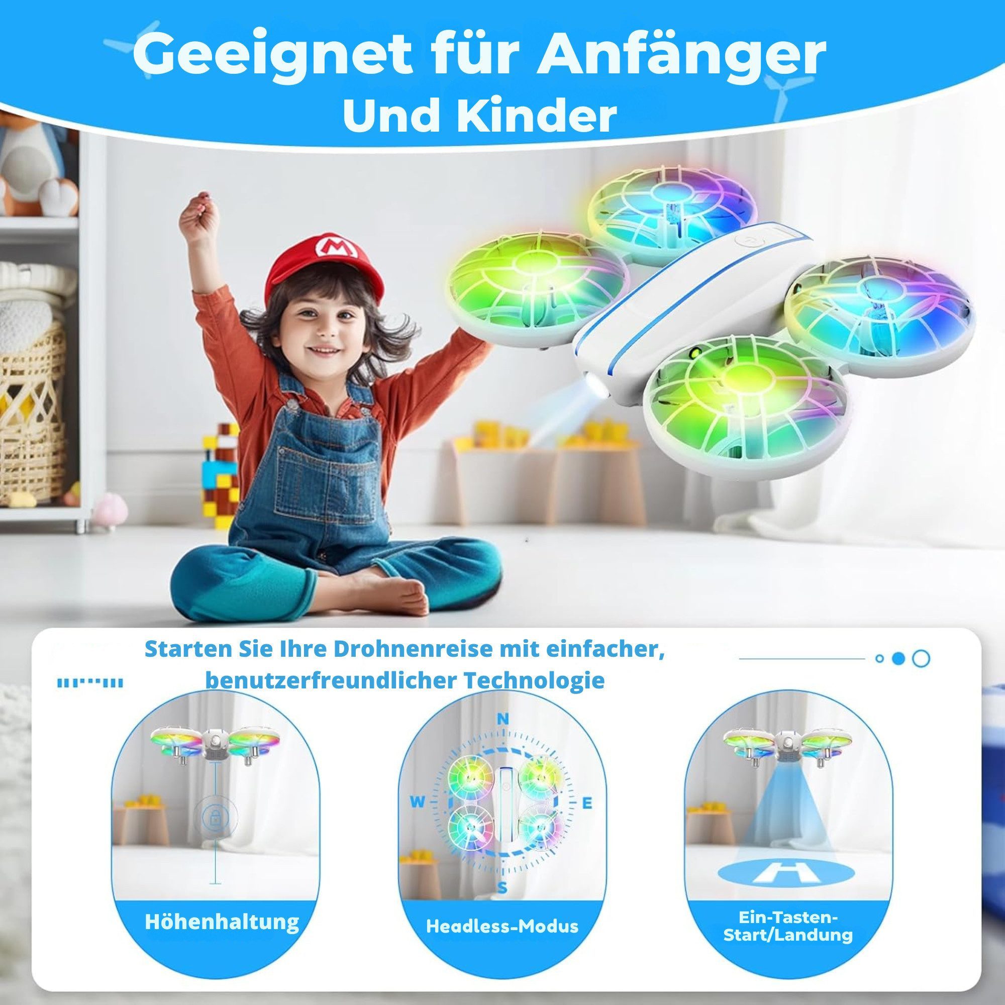 Vivitar RC-Drohne für Kinder und Anfänger mit Fernsteuerung, Mini-Quadcopter Spielzeug-Drohne (USB-C-Ladekabel und Ersatzpropellern, Einsteigerdrohne für den He – Bild 2 von 5