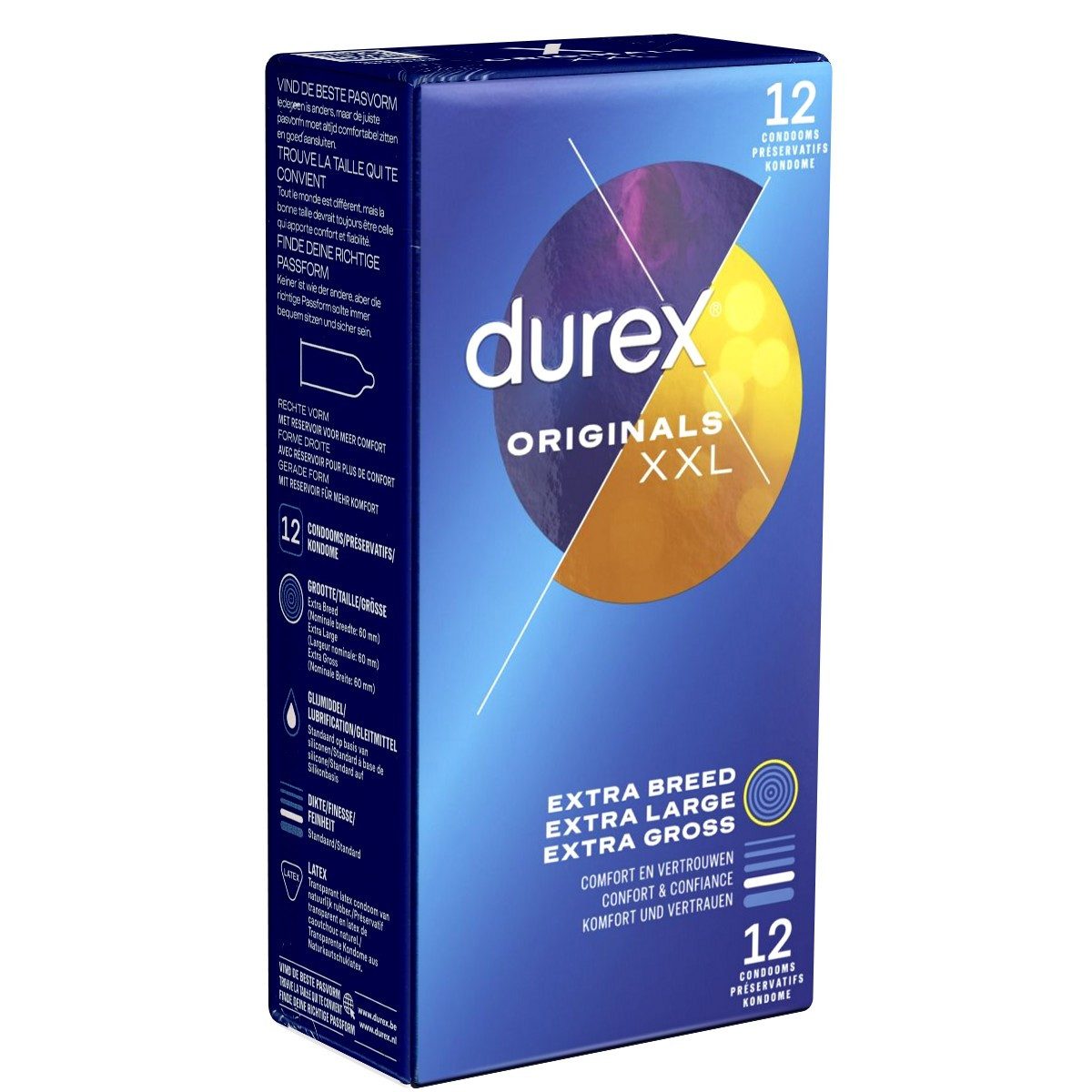 durex XXL-Kondome Originals XXL Packung mit, 12 St., extra große Markenkondome mit 60mm Breite