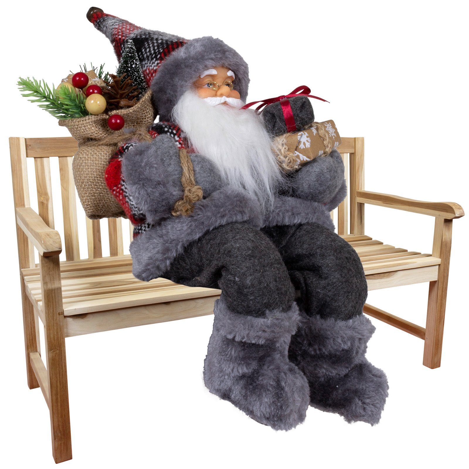 Christmas Paradise Weihnachtsmann Finn 45cm (Dekofigur 1 Hinsetzen Weihnachtsdeko), zum St., Kantenhocker sitzend 30cm, grau, 