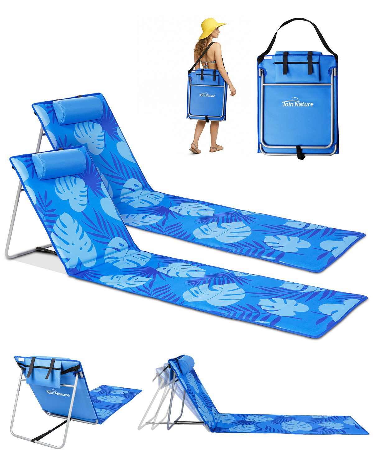 HOMECALL Strandtuch Strandmatte Liegestuhl Strandliege klappbar leicht, (61 cm, 2-St), Schnell Trocknet verstellbarer