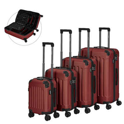 Arebos Kofferset Reisekoffer 4er Set Hartschalen Koffer Trolley S-M-L-XL-Set, 4 Rollen, (Set, Rot), Teleskopstange
