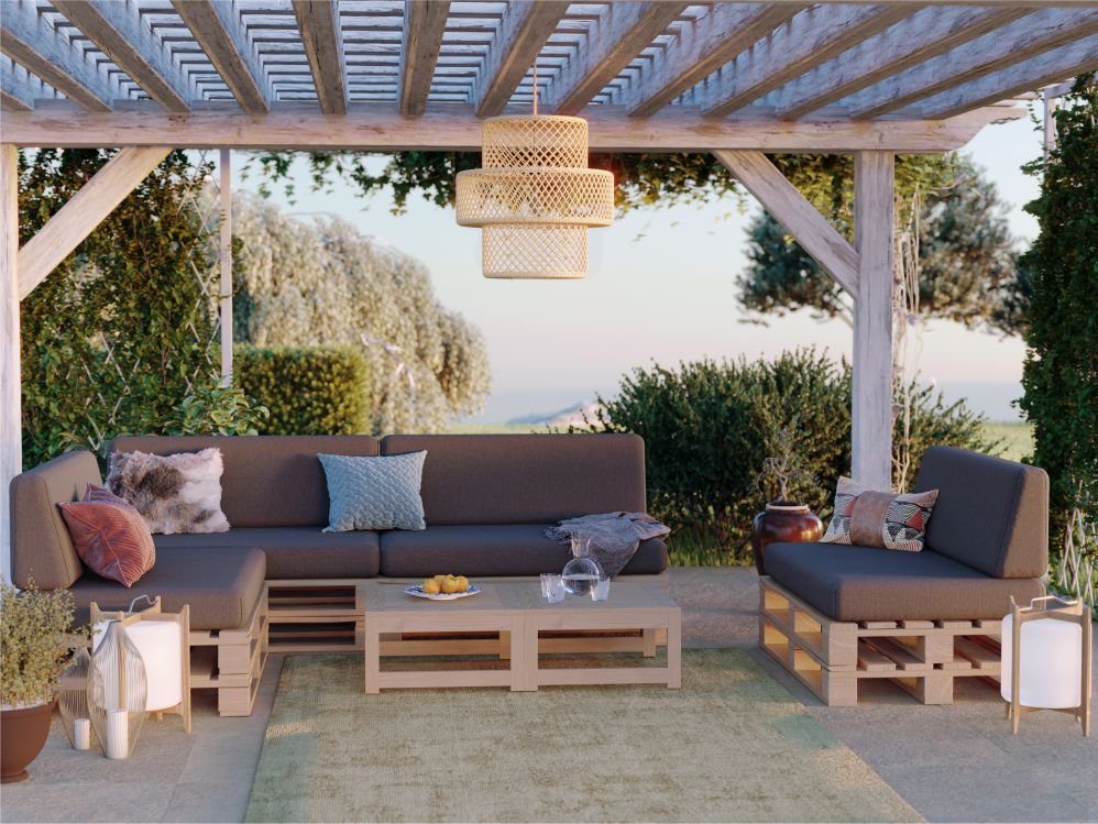 Palettenkissen + Garten, Beige PFBG Set für Gartenkissen Balkon (120x80 FAVRE 120x35) Terrasse, Palettenkissen Maße