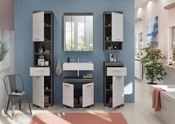 xonox.home Waschbeckenunterschrank SCOUT, Rauchsilber grau Dekor, Weiß Hochglanz, Badmöbel, mit 2 Türen, BxHxT 60 x 56 x 34 cm
