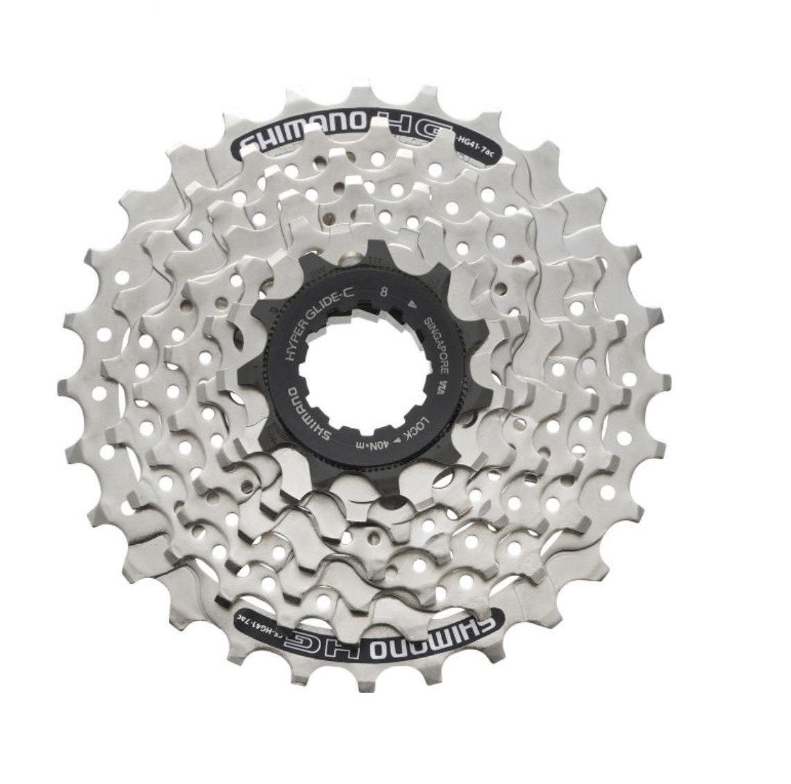 maxxi4you Zahnkranz Shimano Kassette CS-HG41 7-Fach 11-28 Zähne silber inkl. Reflexband