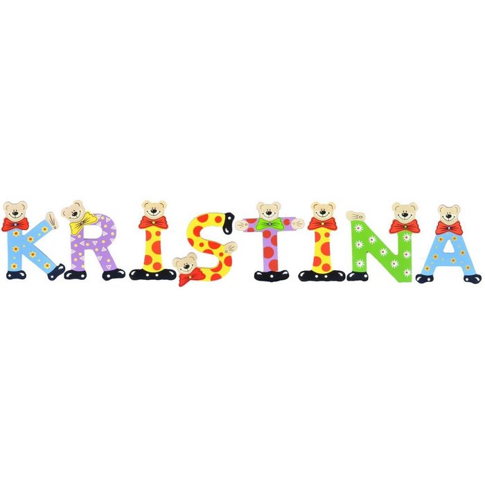 Playshoes Deko-Buchstaben (Set 8 St) Kinder Holz-Buchstaben Namen-Set KRISTINA - sortiert Farben können variieren bunt