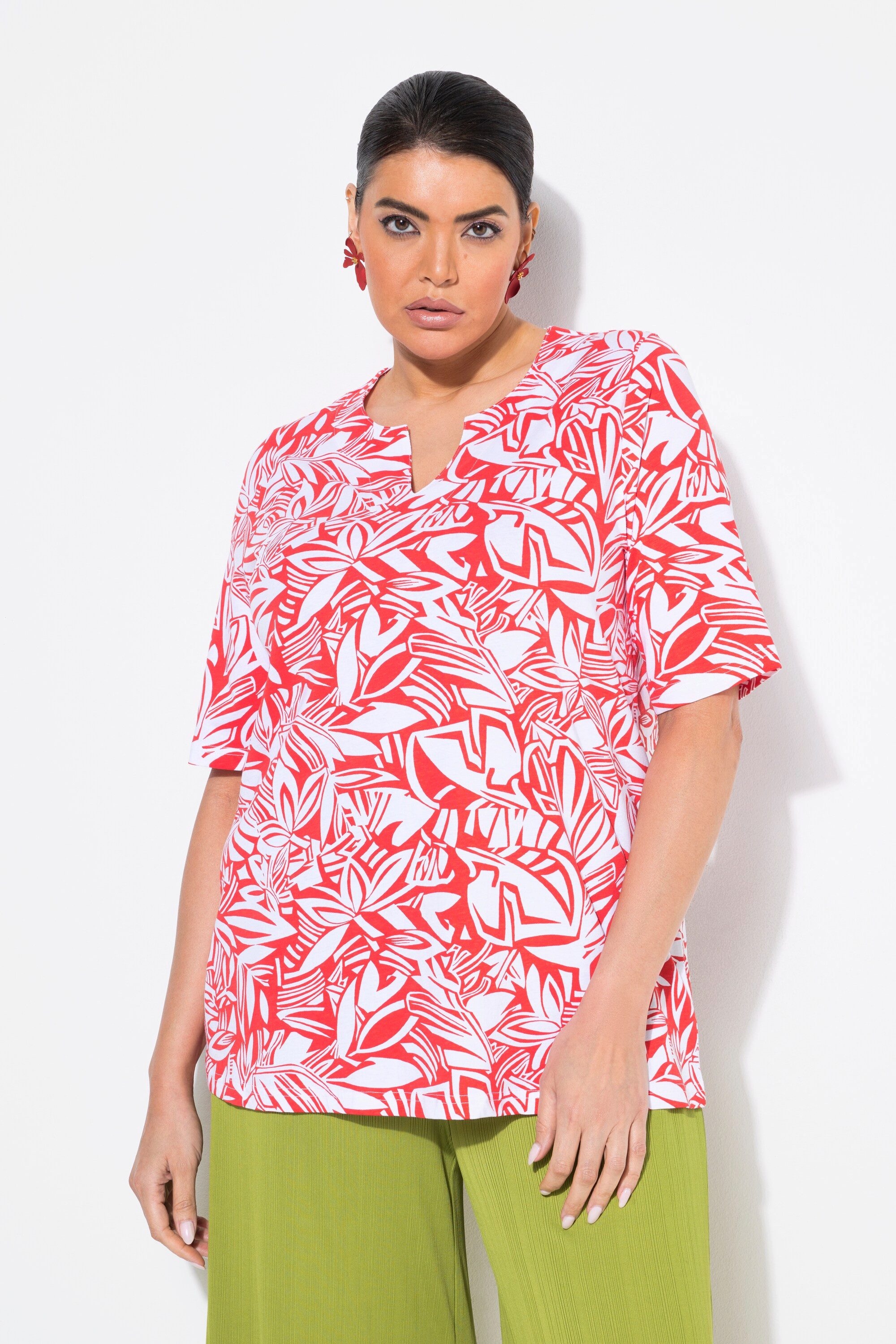 Ulla Popken T-Shirt T-Shirt Blätter A-Linie günstig online kaufen
