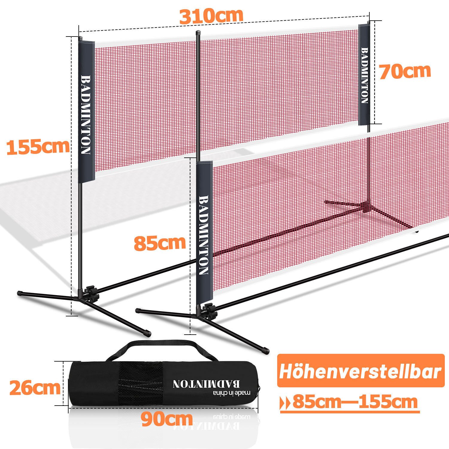 Clanmacy Badmintonnetz Tennisnetz mit Ständer Höhenverstellbar faltbares Polyester 310 cm