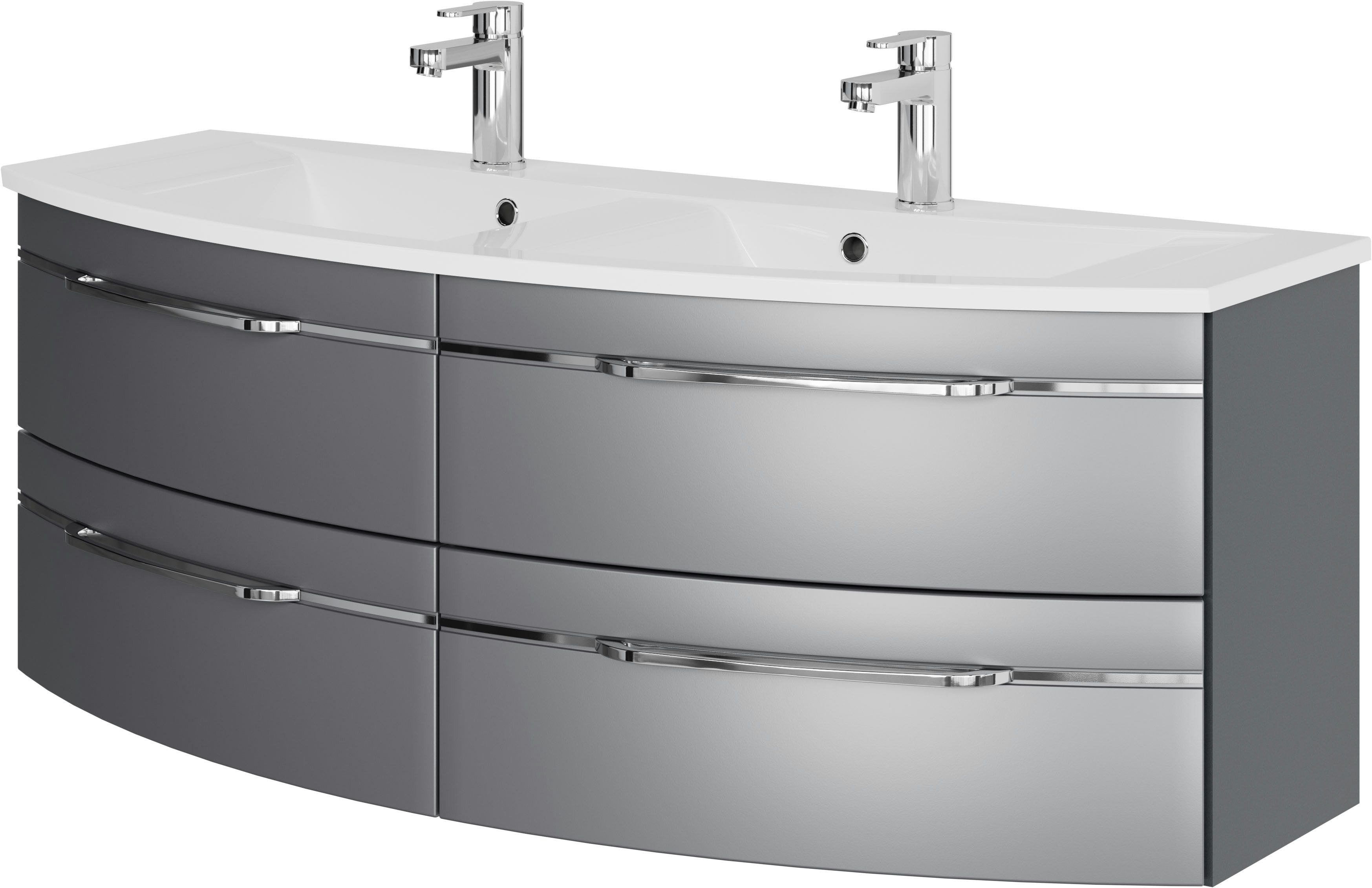 Saphir Waschtisch Serie 7045 Mineralmarmor-Waschtisch und Unterschrank, 131 cm breit, Doppel-Waschplatz mit 4 Schubladen, Badmöbel Set mit Waschtisch