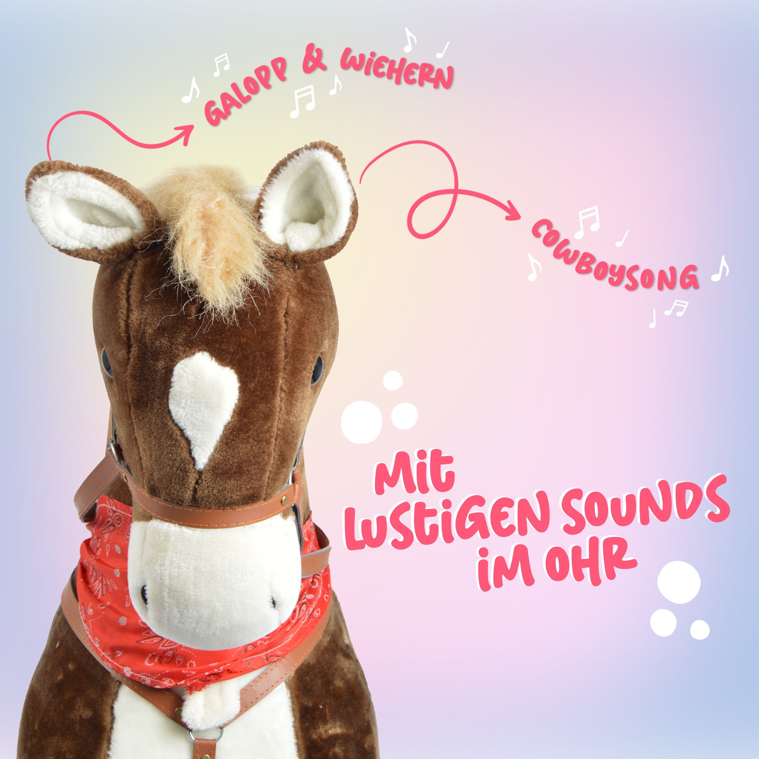 Pink Papaya Stehpferd Giant XXL 125 cm Kinder Stehpferd zum Reiten Plüschpferd, Fast lebensgroßes Spielpferd mit Sounds bis 100kg belastbar