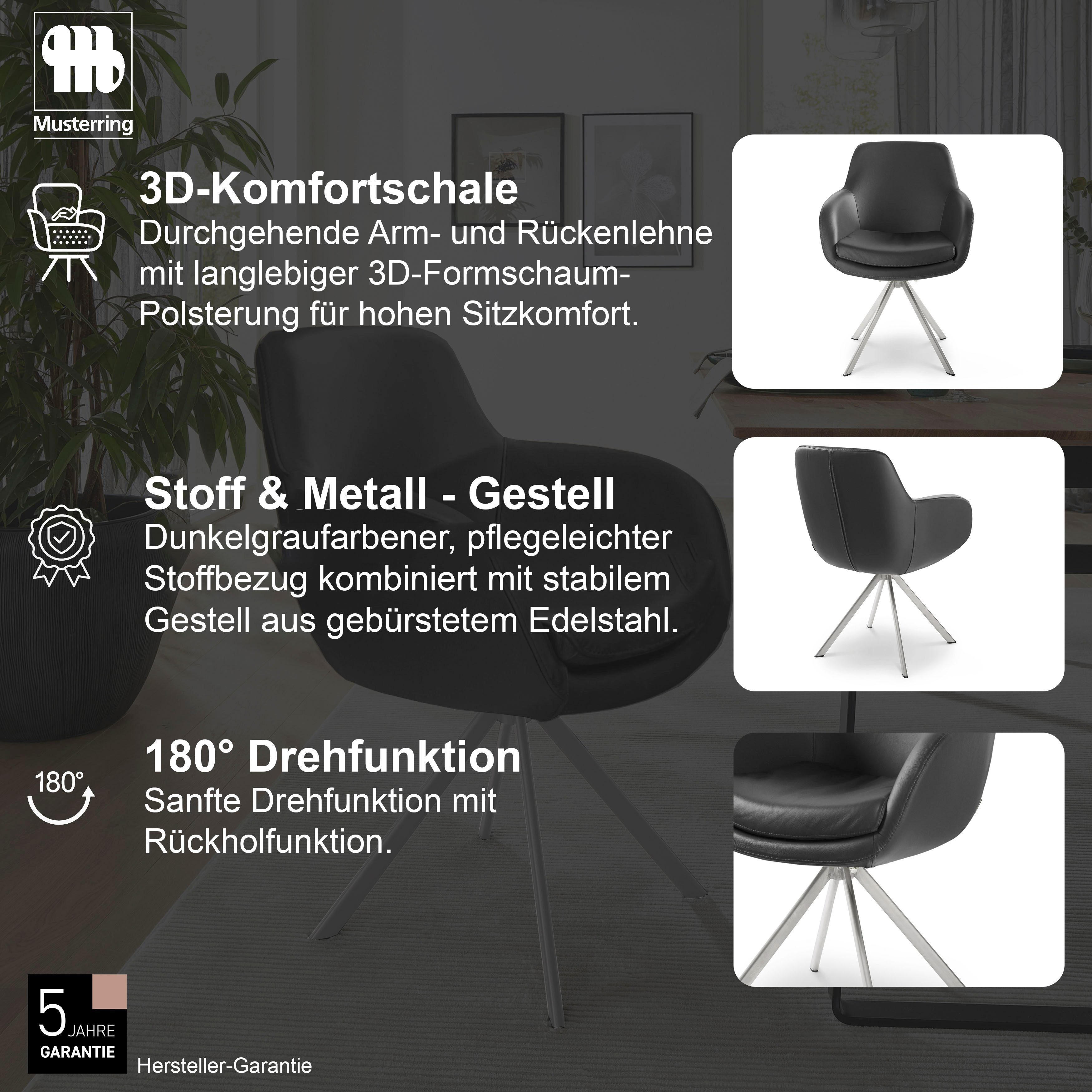 Musterring Esszimmerstuhl Tavia (Set, 2 St), Stativgestell Edelstahl, wahlweise mit Drehfunktion, diverse Farben
